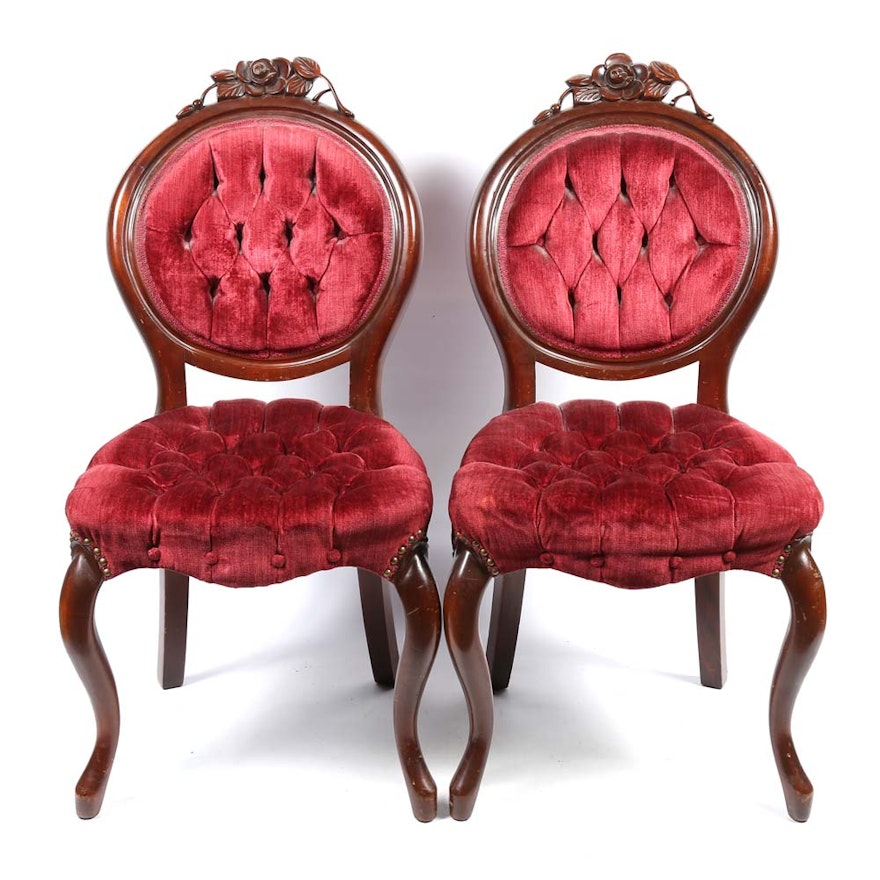 Pair of Victorian Style Upholstered Accent Chairs