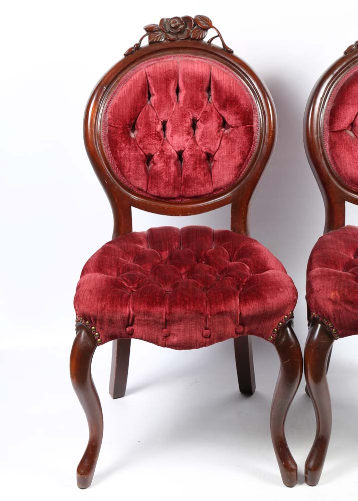 Pair of Victorian Style Upholstered Accent Chairs