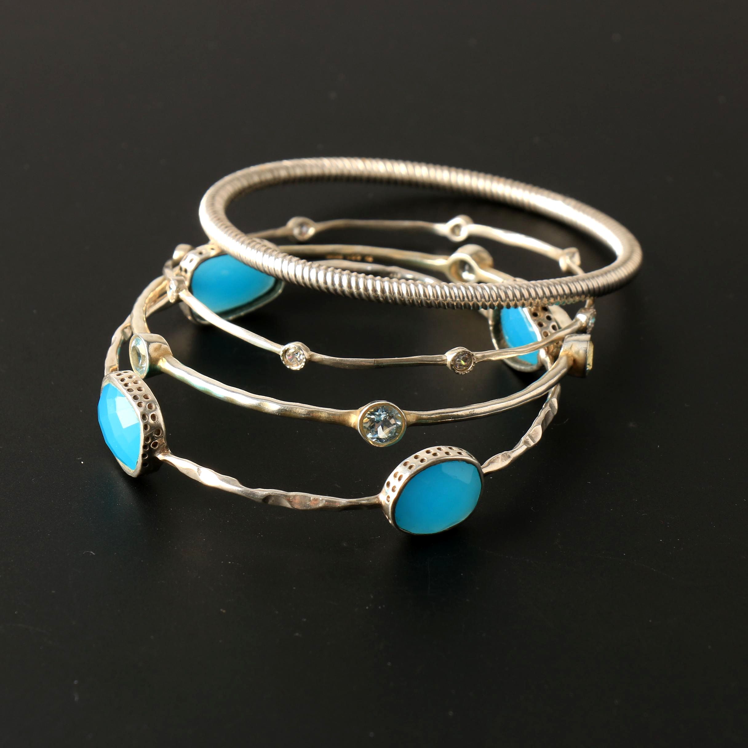 Assortment of Sterling Silver Chalcedony, Topaz and Cubic Zirconia Bracelets