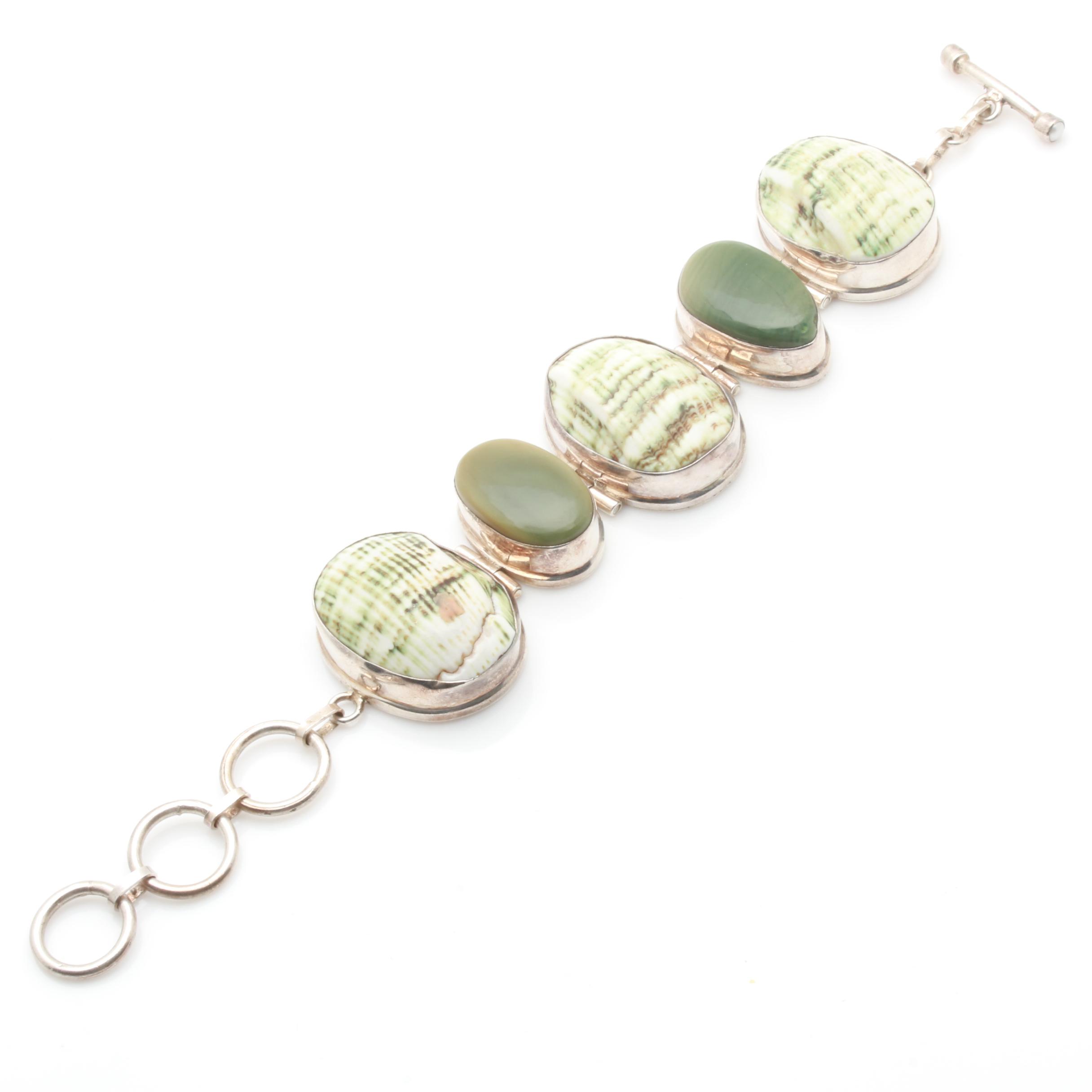 Sterling Silver Shell and Carved Green Aventurine Bracelet Selection
