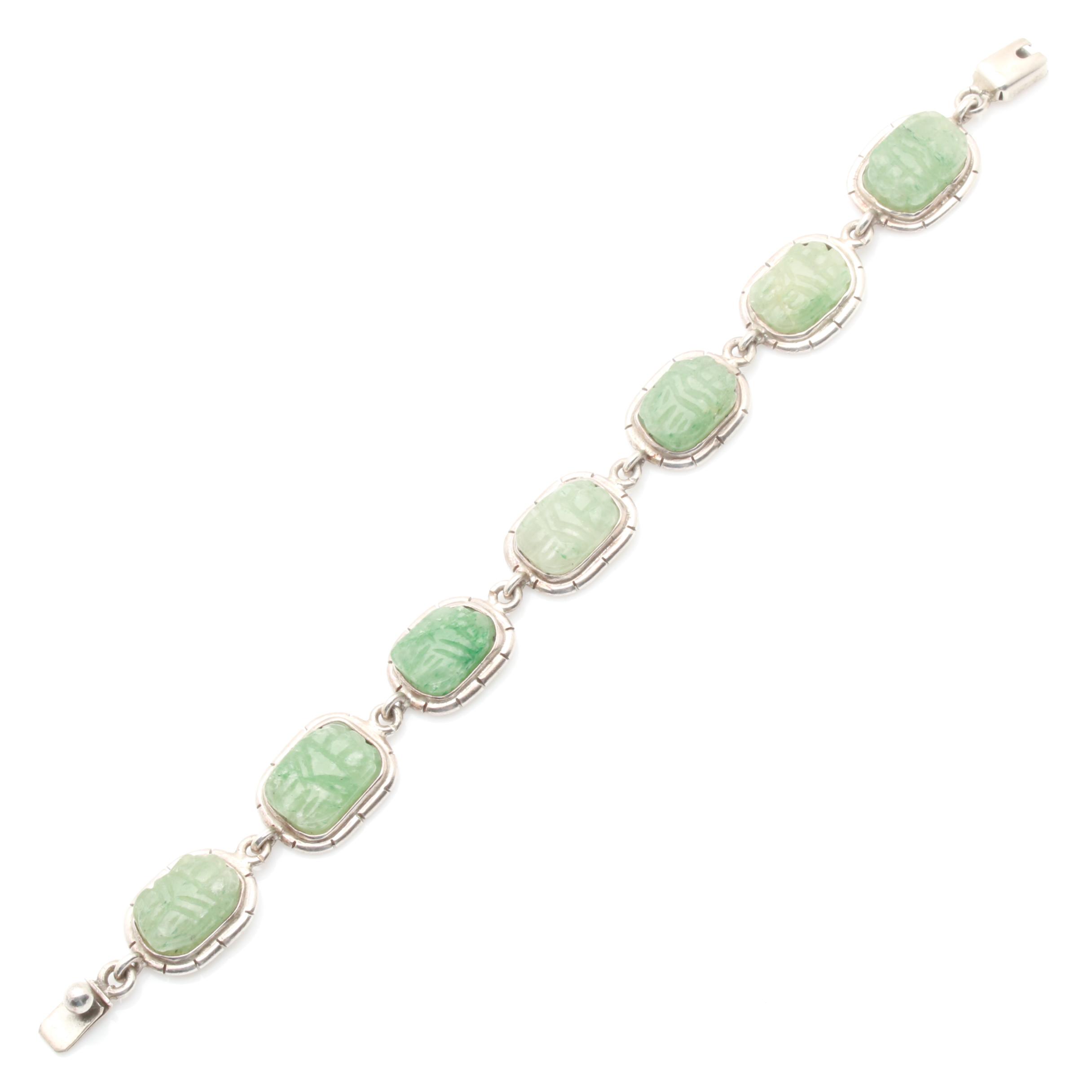 Sterling Silver Shell and Carved Green Aventurine Bracelet Selection