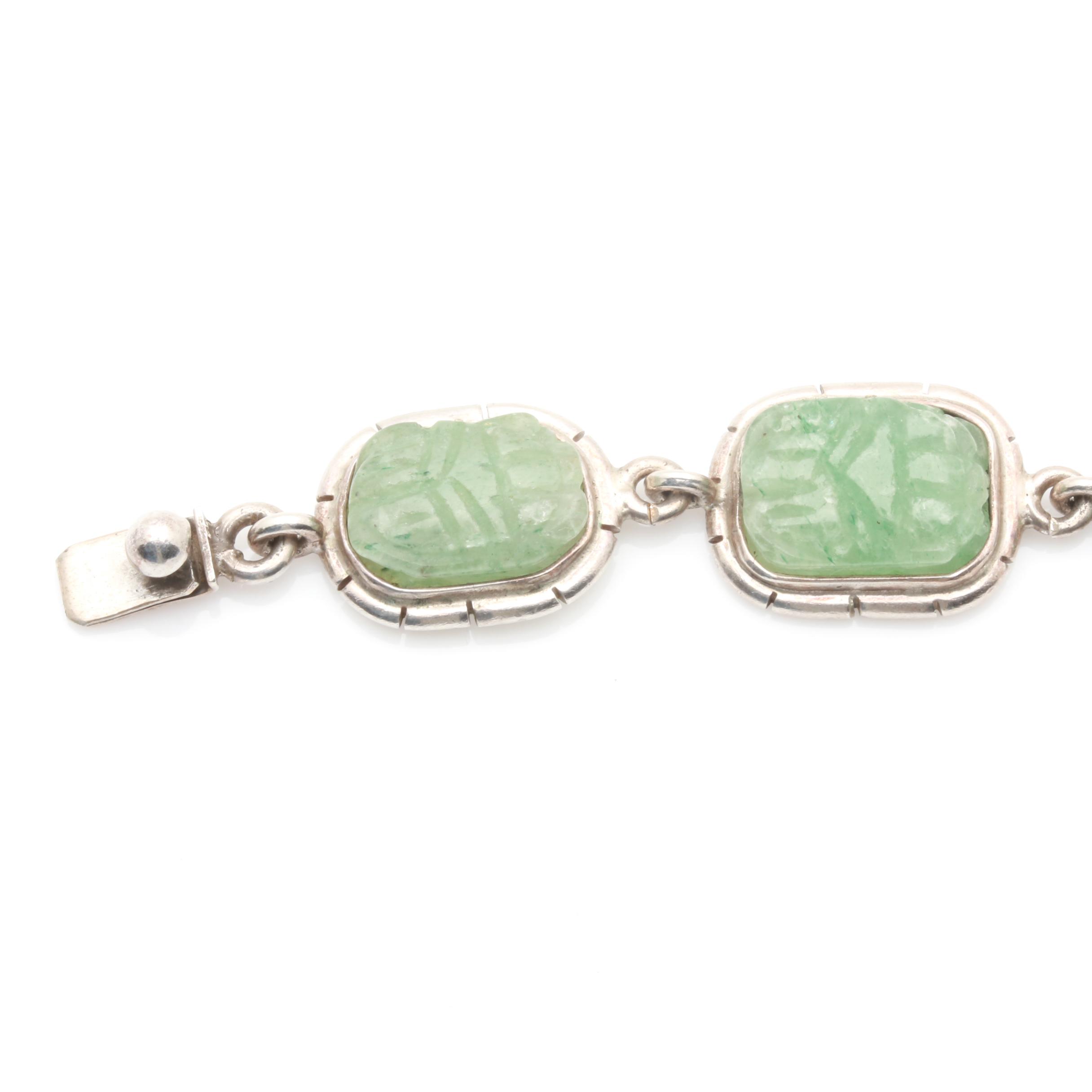 Sterling Silver Shell and Carved Green Aventurine Bracelet Selection