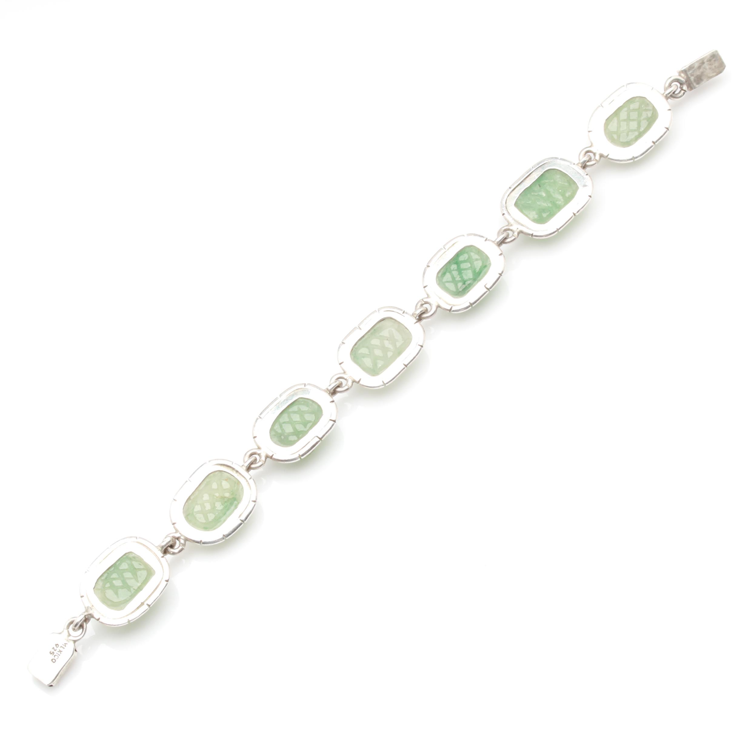 Sterling Silver Shell and Carved Green Aventurine Bracelet Selection
