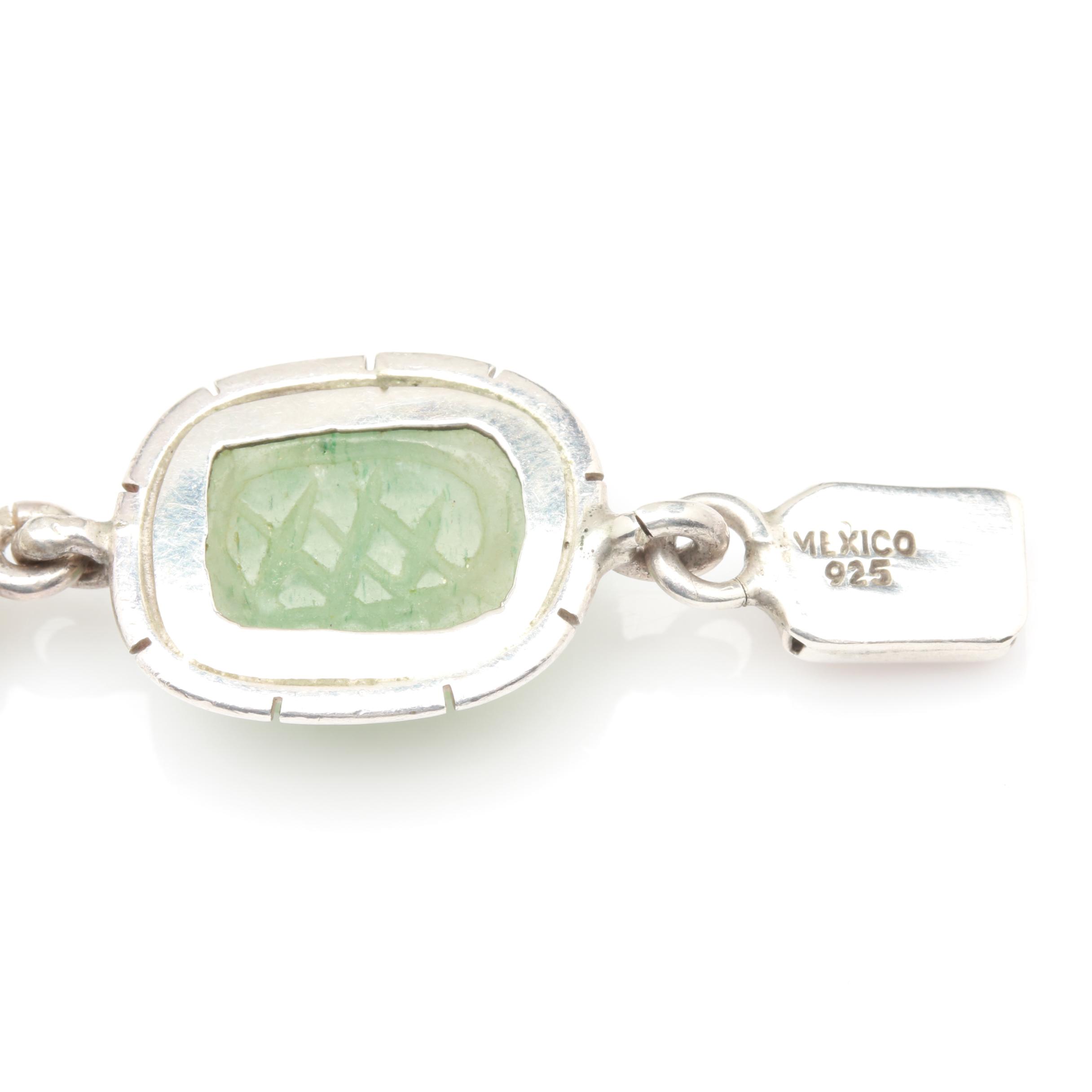 Sterling Silver Shell and Carved Green Aventurine Bracelet Selection