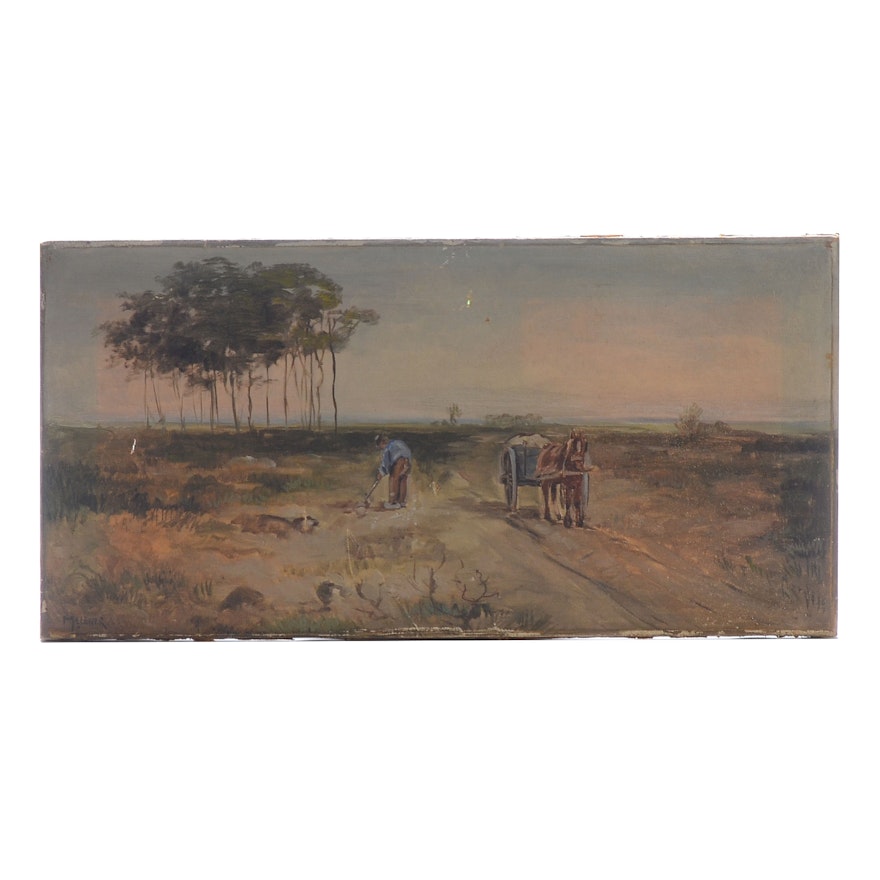 Mellher Vintage Oil on Canvas Rural Landscape Painting