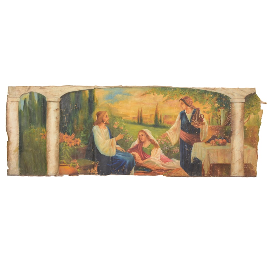 Mural-Sized Oil Painting on Canvas of Jesus, Mary, and Martha