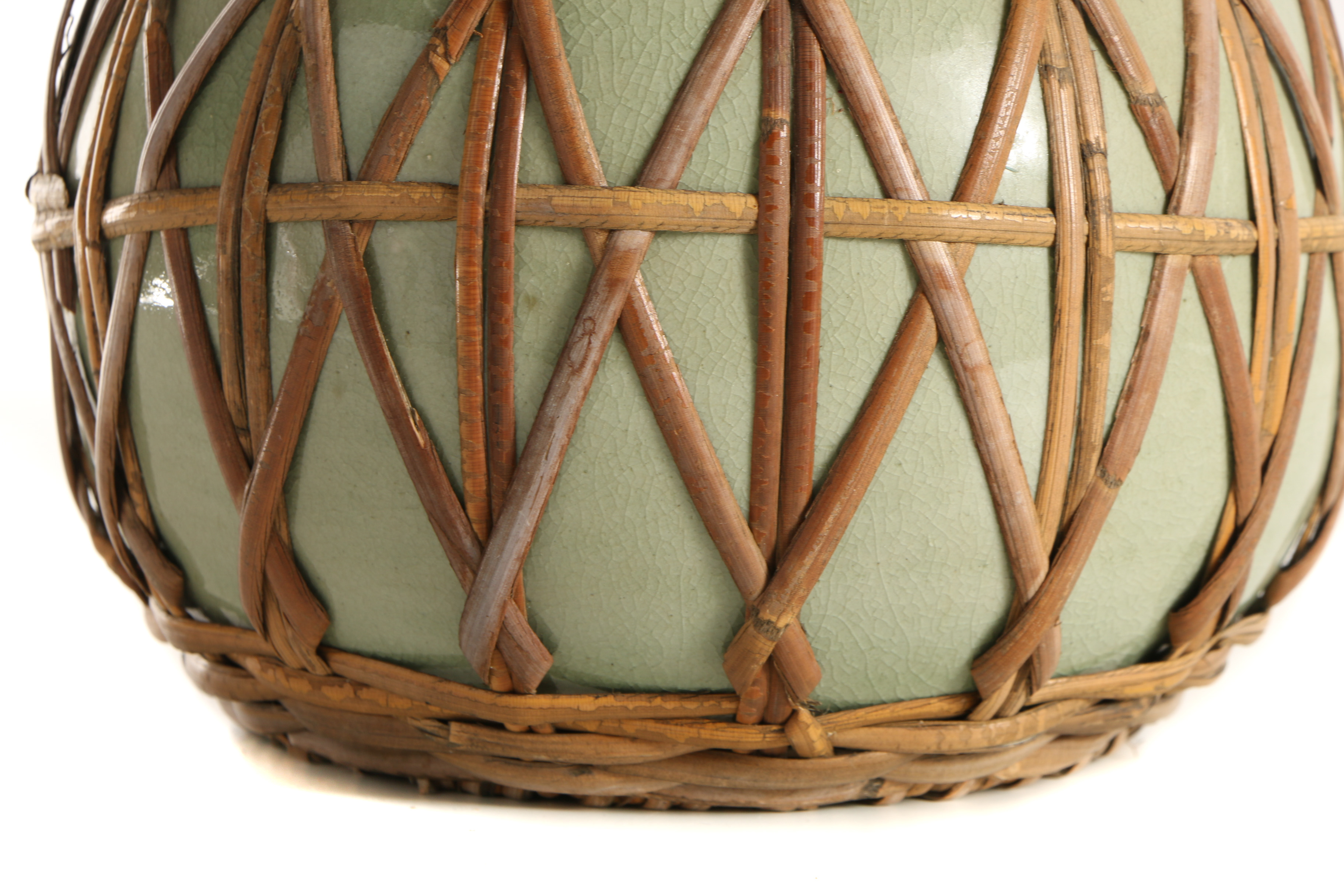 Chinese Bamboo Wrapped Celadon Ceramic Jar