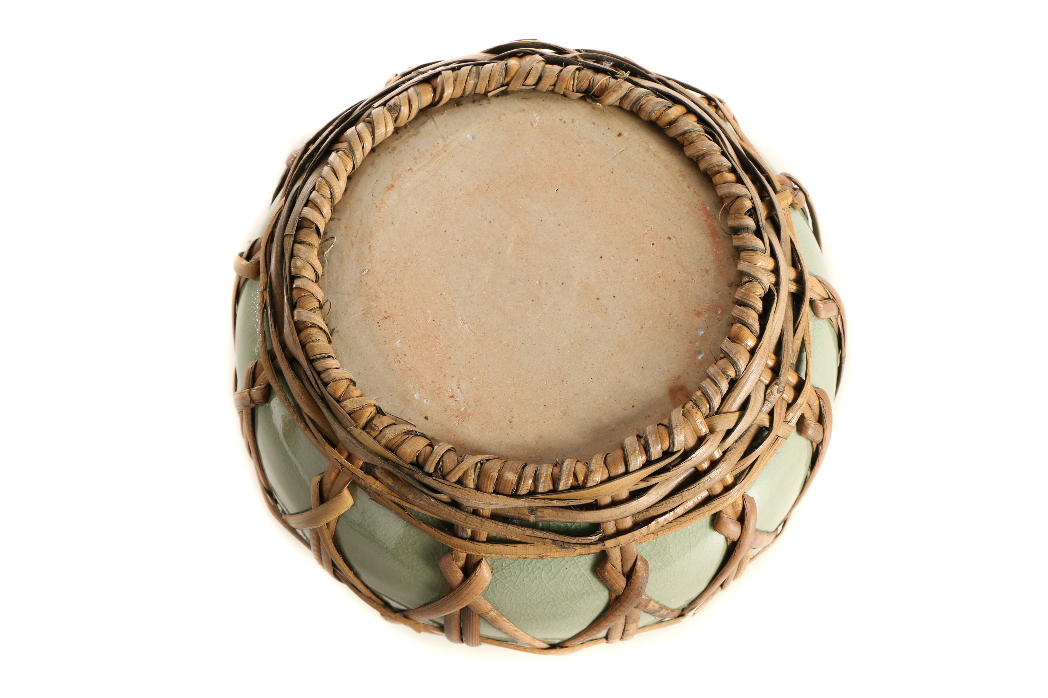 Chinese Bamboo Wrapped Celadon Ceramic Jar