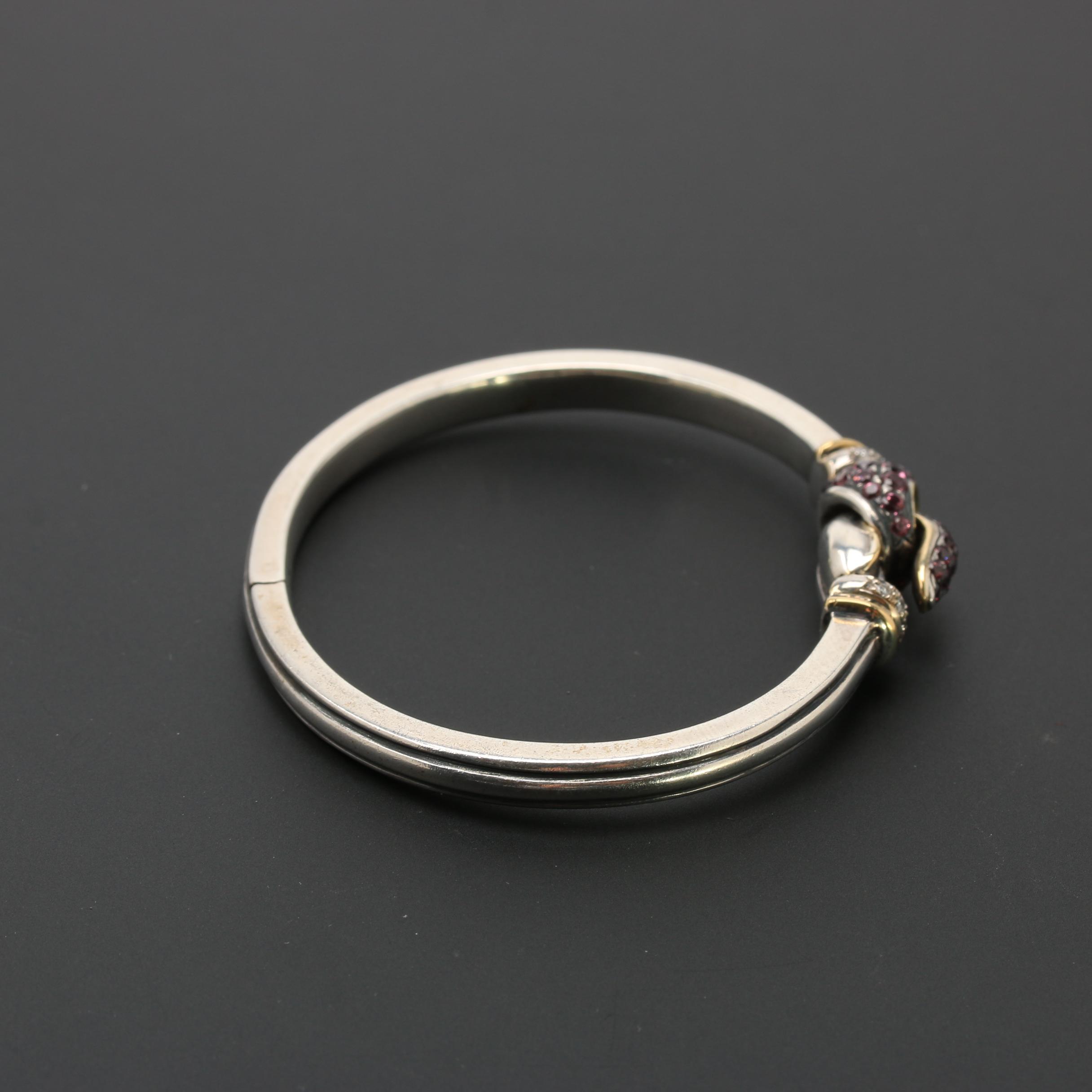 Sterling Silver Diamond and Garnet Hinged Bangle Bracelet