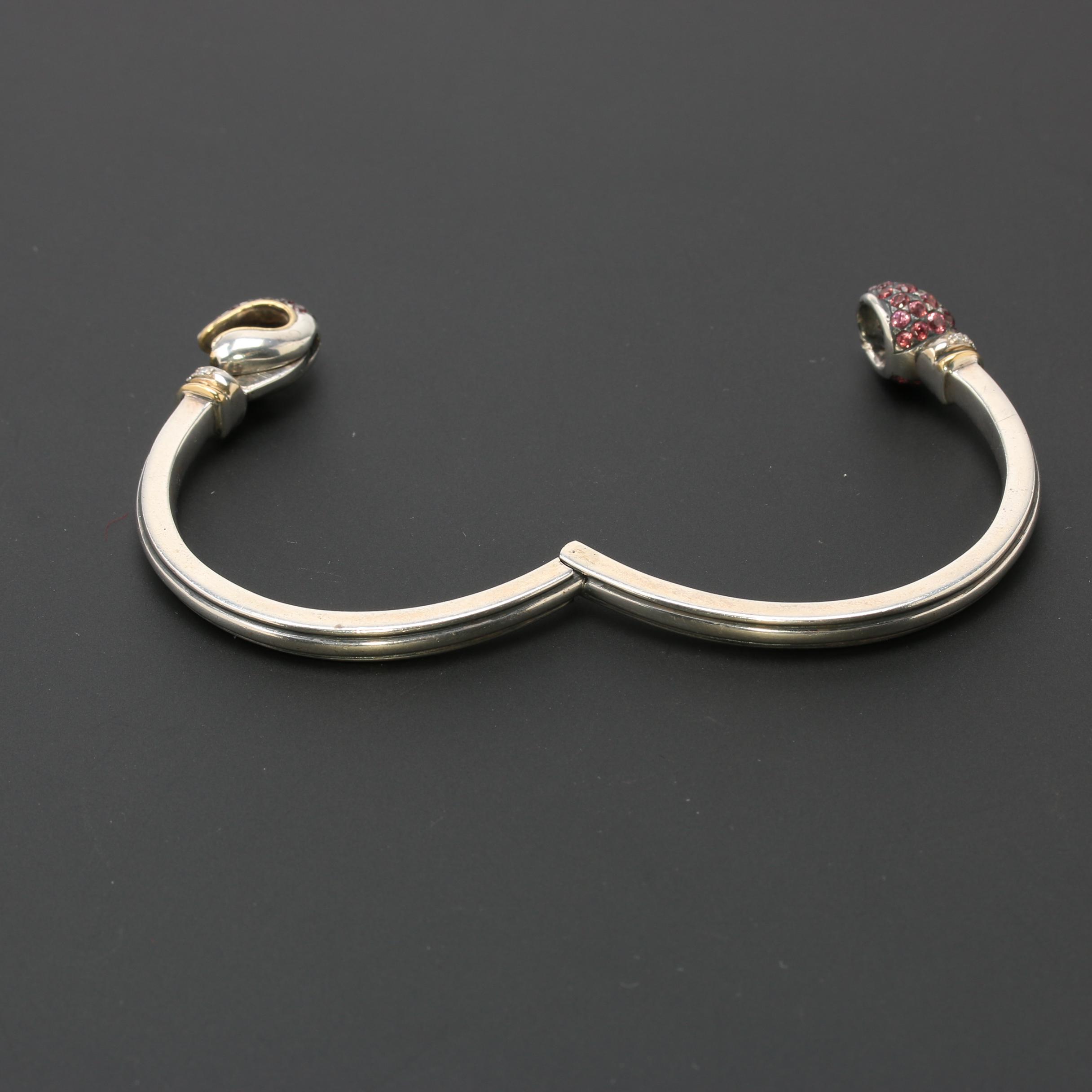 Sterling Silver Diamond and Garnet Hinged Bangle Bracelet