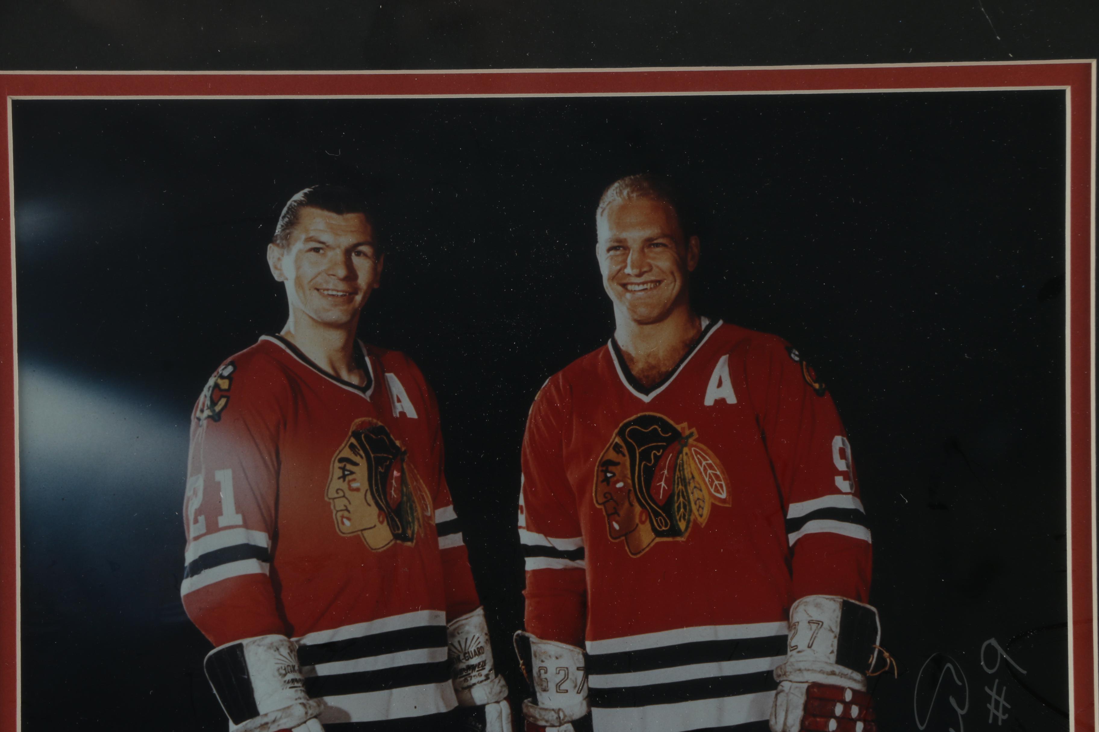 Autographed Stan Mikita and Bobby Hull Photograph with Game Ticket