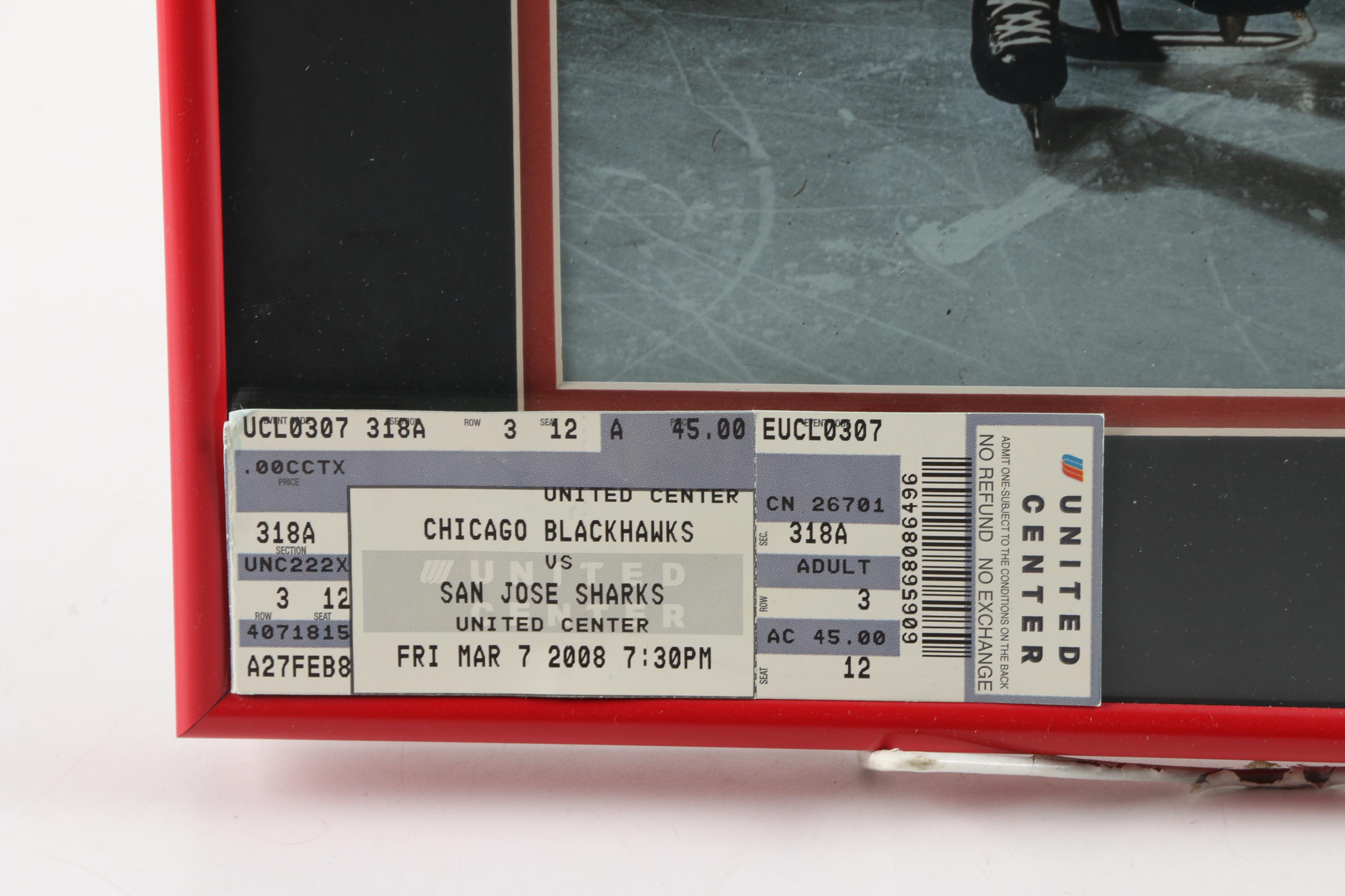 Autographed Stan Mikita and Bobby Hull Photograph with Game Ticket