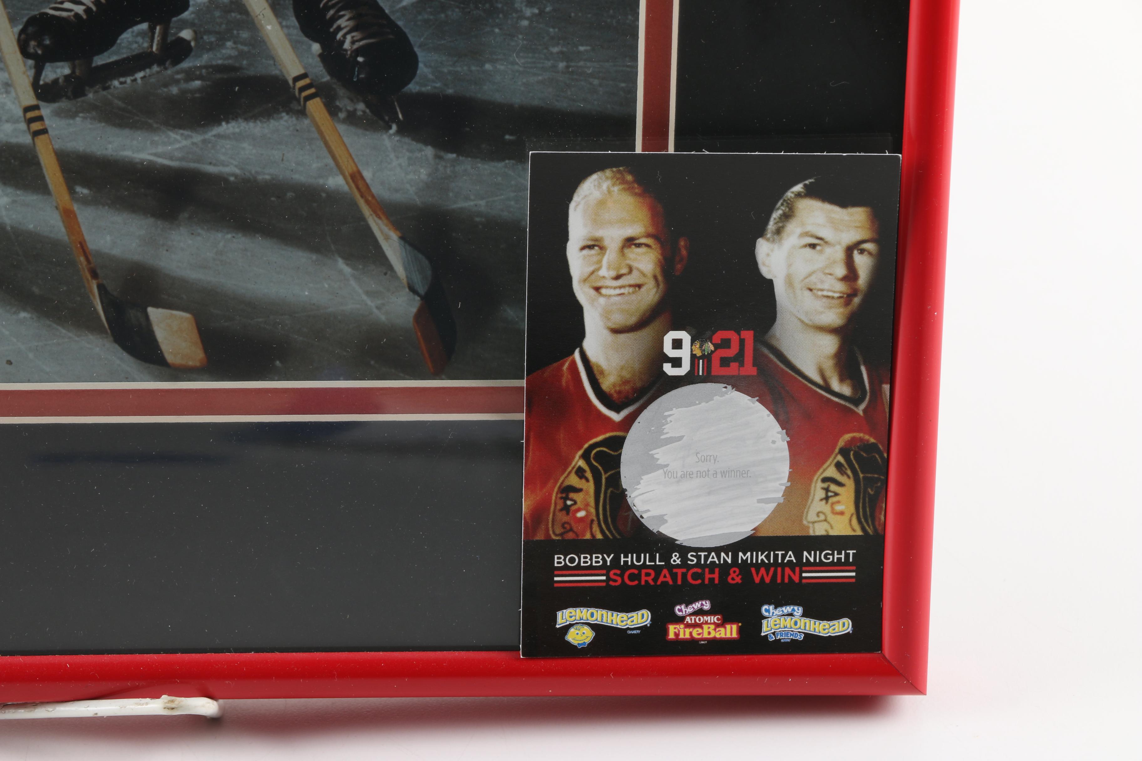 Autographed Stan Mikita and Bobby Hull Photograph with Game Ticket