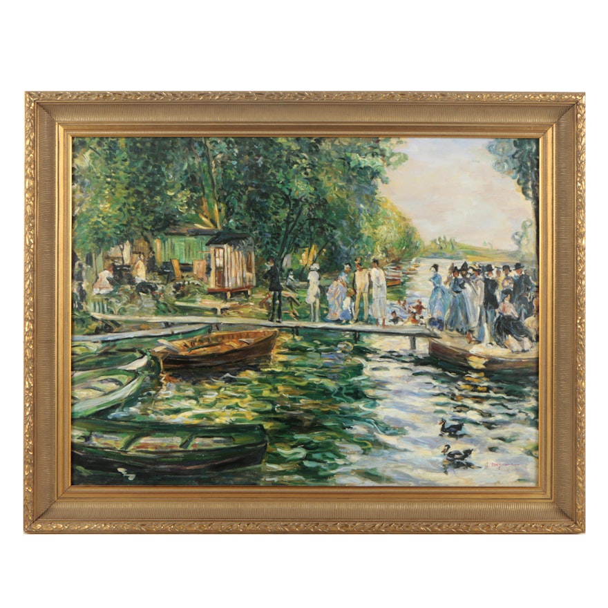 J. Borgmann Oil Painting of Impressionist Inspired River Scene