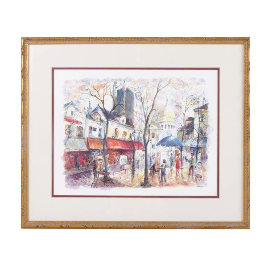 George Offset Lithograph of Street Scene