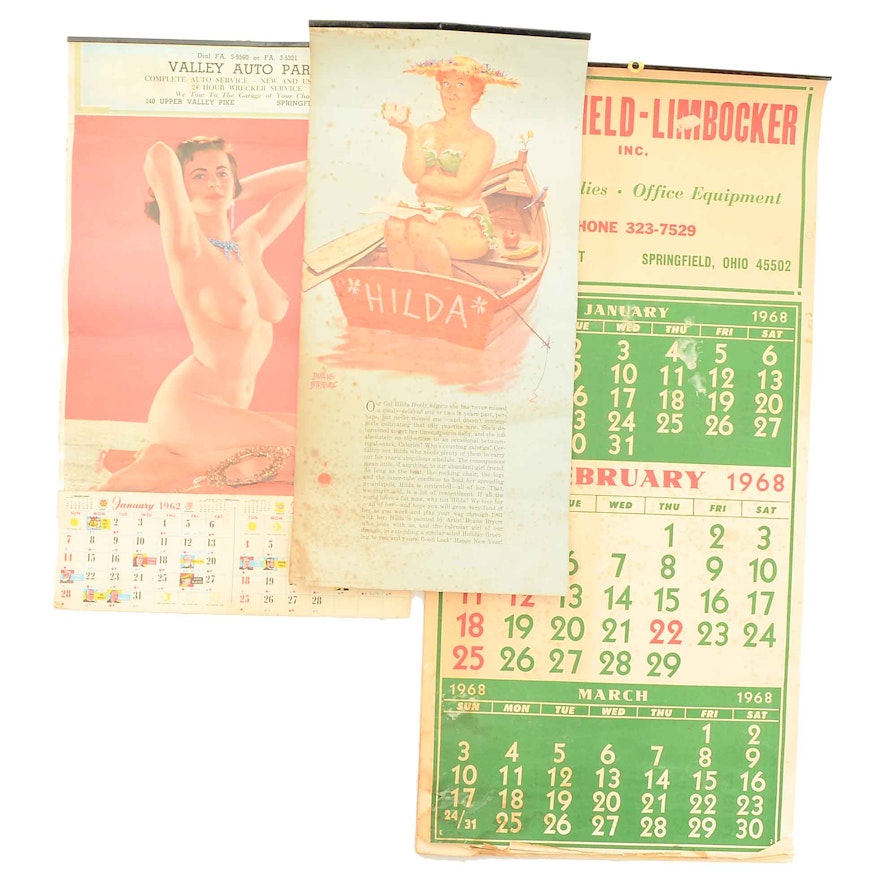 Grouping of Vintage Advertising Calenders Including a Pinup