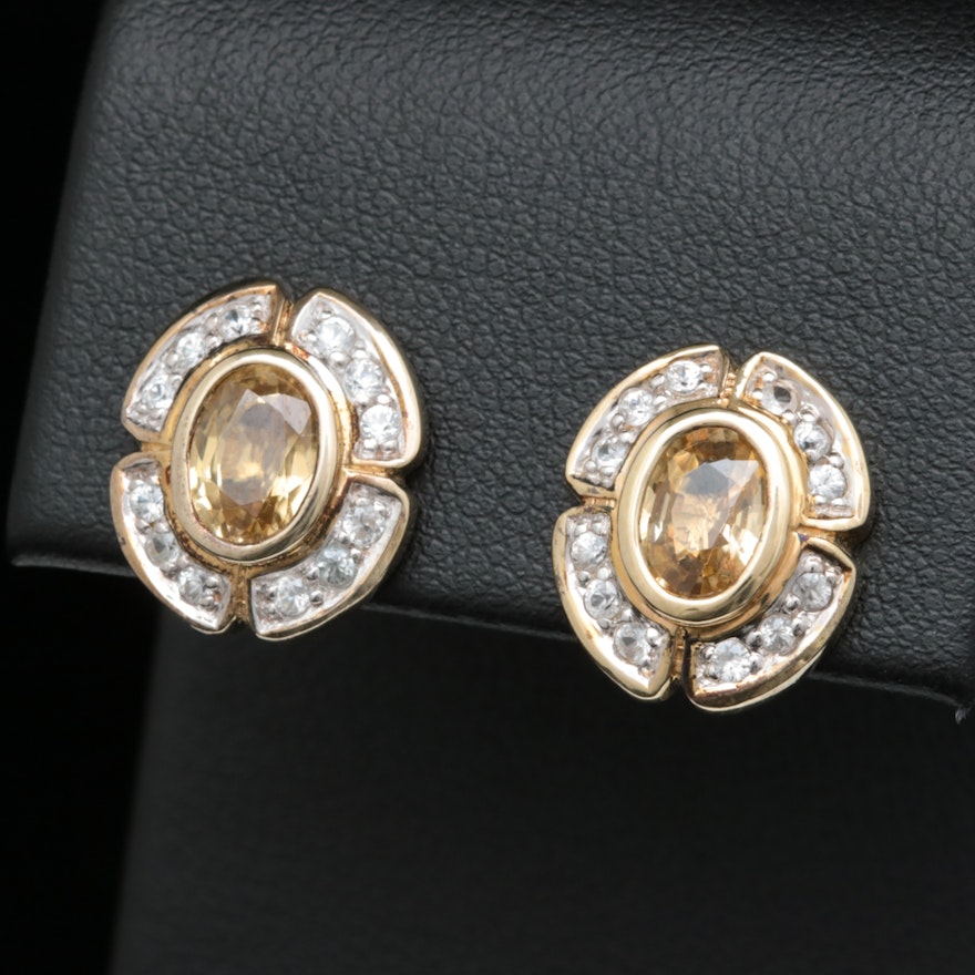 Gold Wash on Sterling Silver, Yellow and White Zircon Earrings