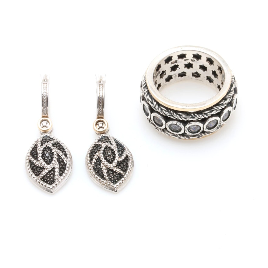 Sterling Silver Jewelry Featuring Black Diamonds and Cubic Zirconia