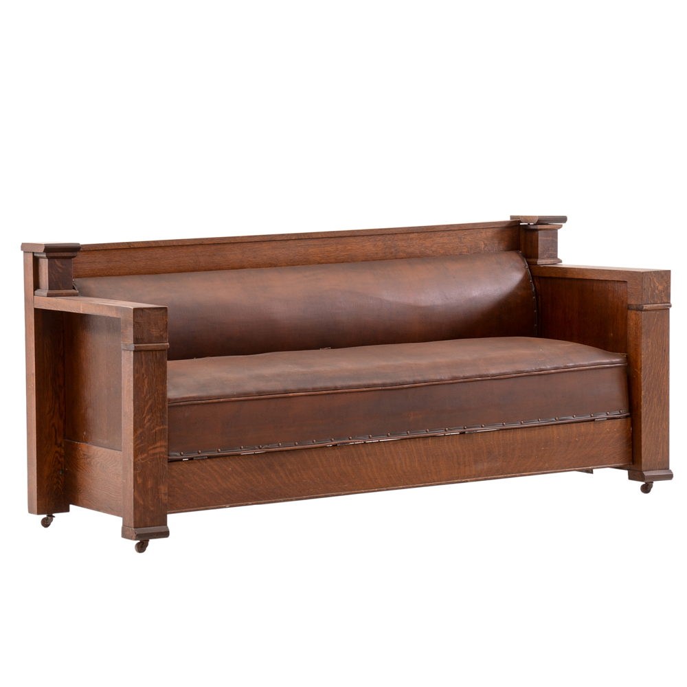 Antique Arts and Crafts Oak Sofa Bed