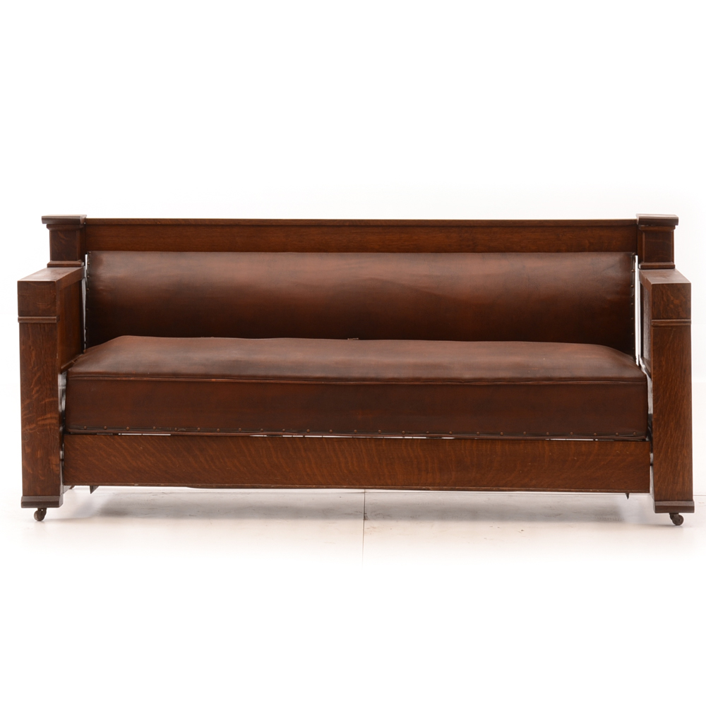 Antique Arts and Crafts Oak Sofa Bed