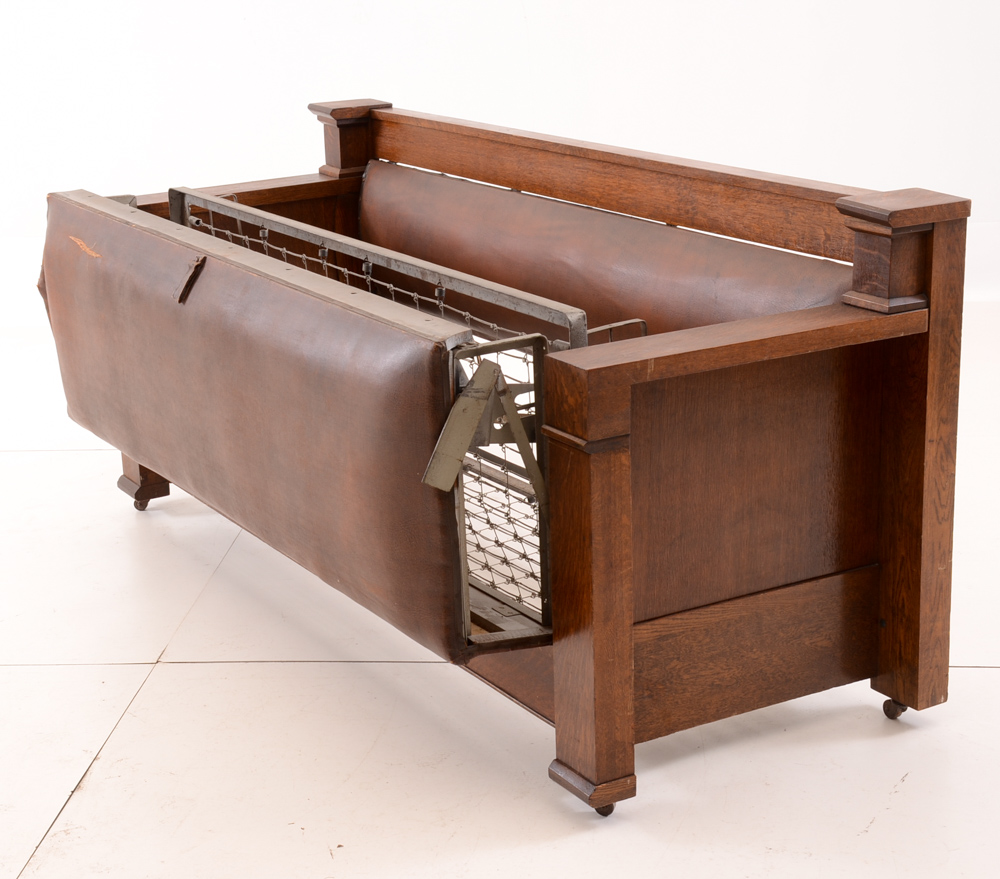 Antique Arts and Crafts Oak Sofa Bed