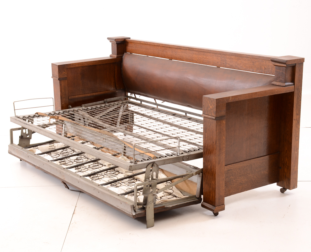 Antique Arts and Crafts Oak Sofa Bed