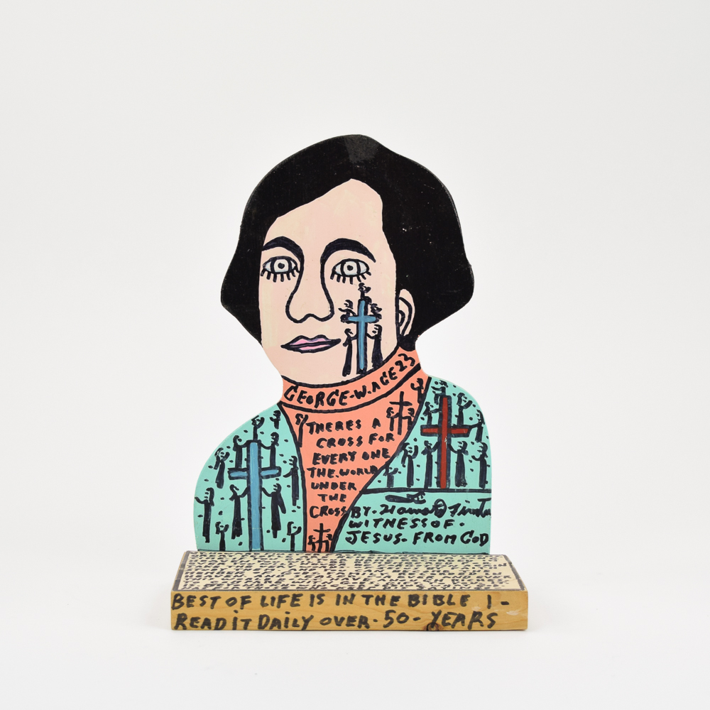 Howard Finster Wooden Folk Art Cut-Out "George Washington"