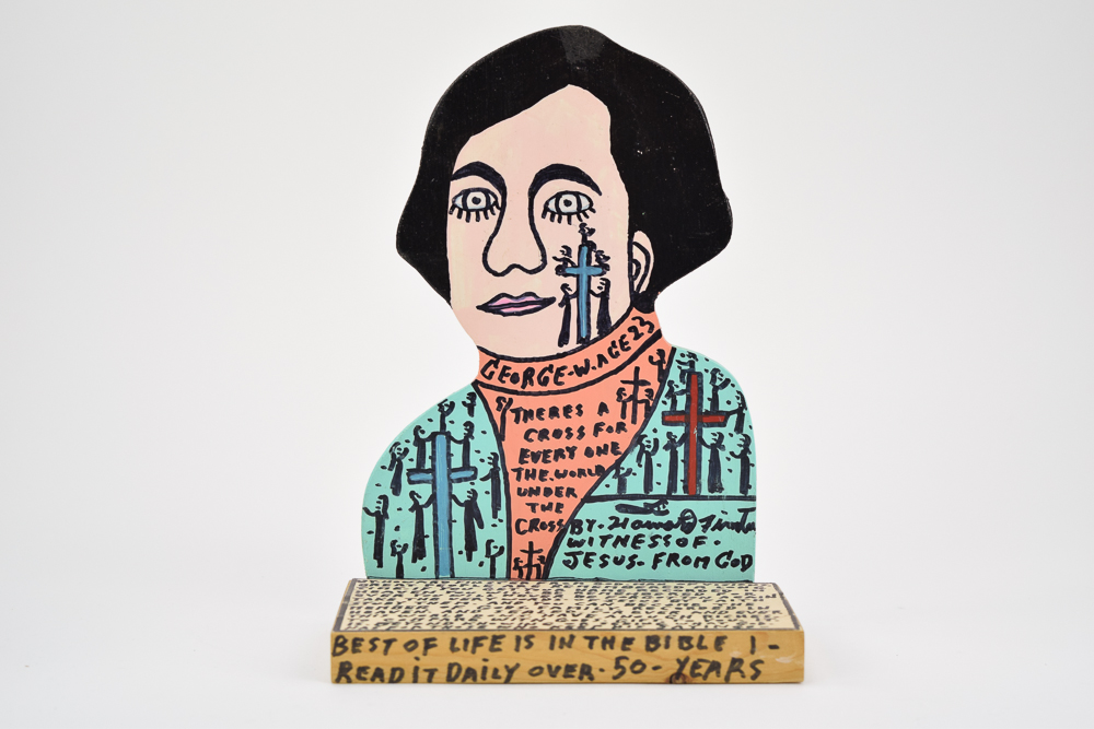 Howard Finster Wooden Folk Art Cut-Out "George Washington"
