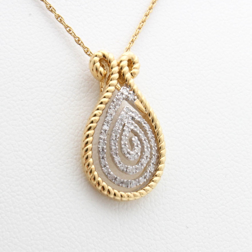 Gold Wash on Sterling Silver Necklace With Diamond Pendant