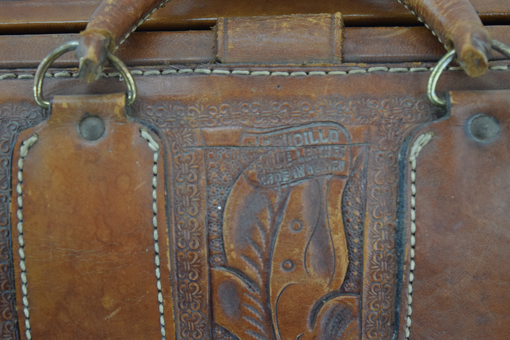 Vintage J. Caudillo Mexico Tooled Leather Doctor's Bag