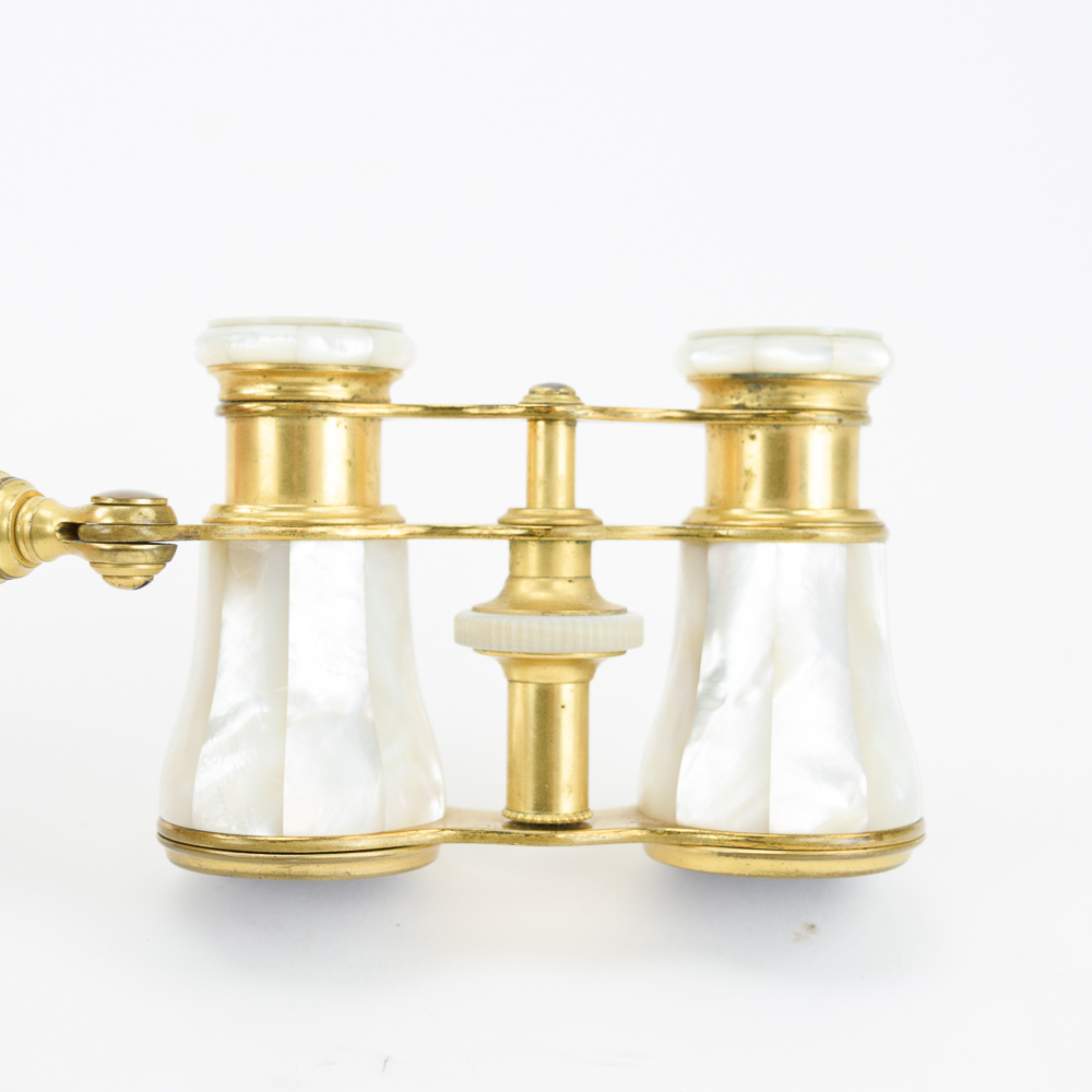 Antique French Lemair Mother of Pearl and Brass Opera Glasses With Handle