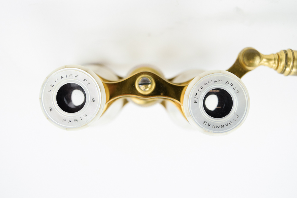 Antique French Lemair Mother of Pearl and Brass Opera Glasses With Handle