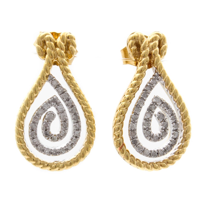 Gold Wash on Sterling Silver and Diamond Earrings