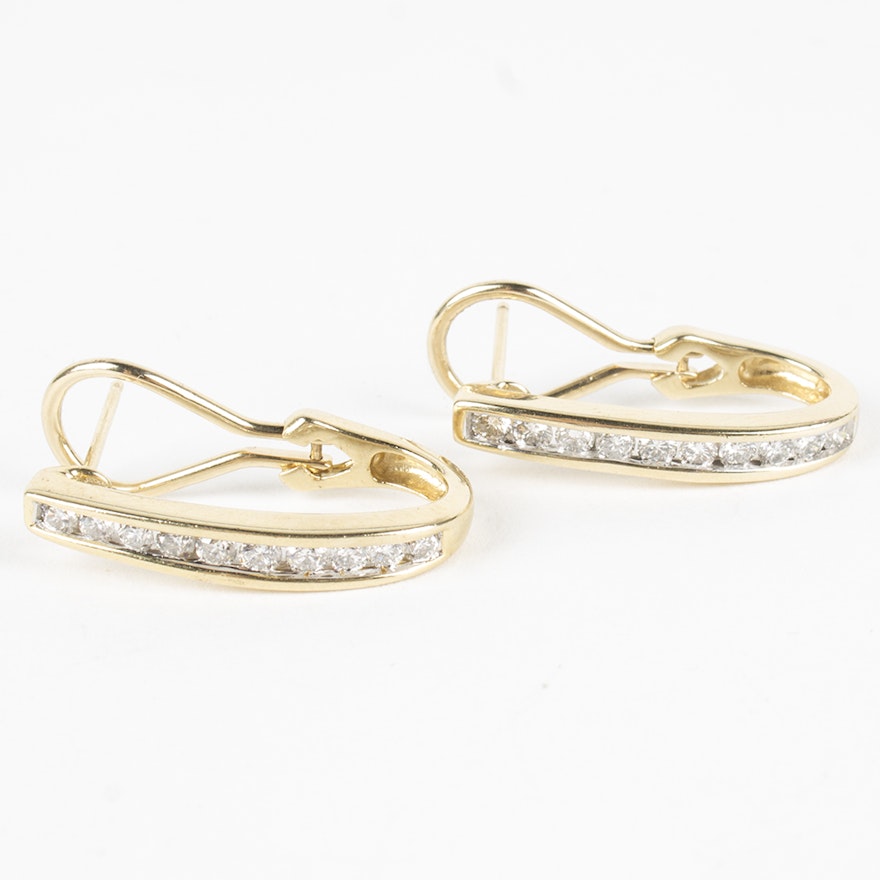 14K Yellow Gold Diamond Hoop Earrings