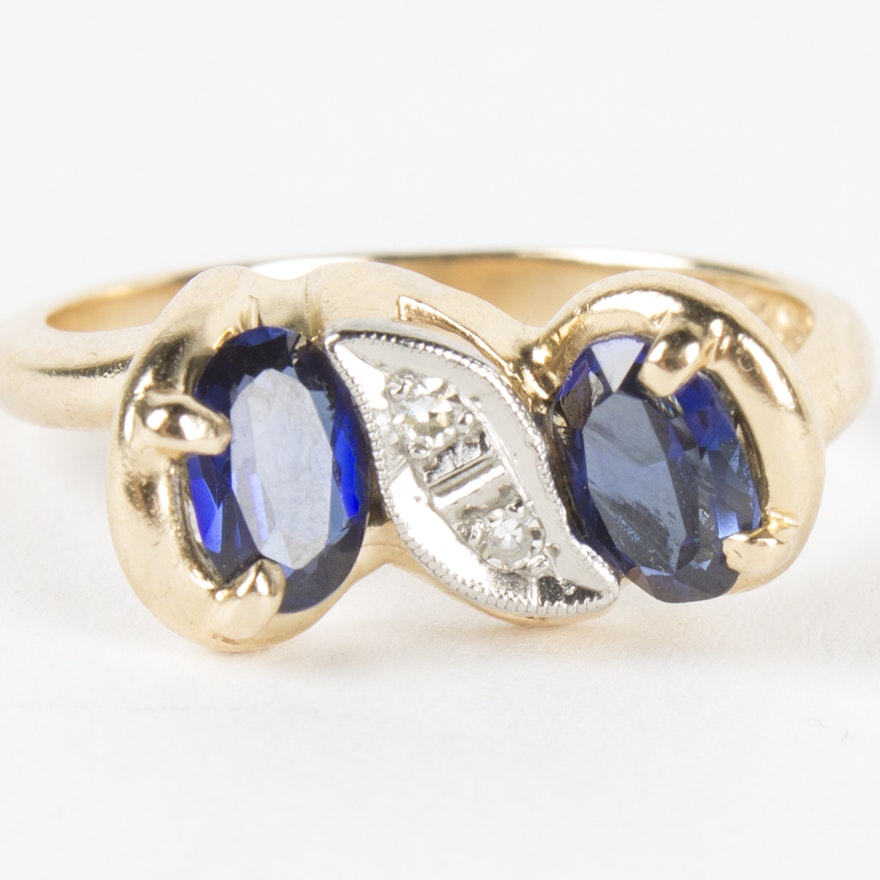 14K Yellow Gold Sapphire and Diamond Ring