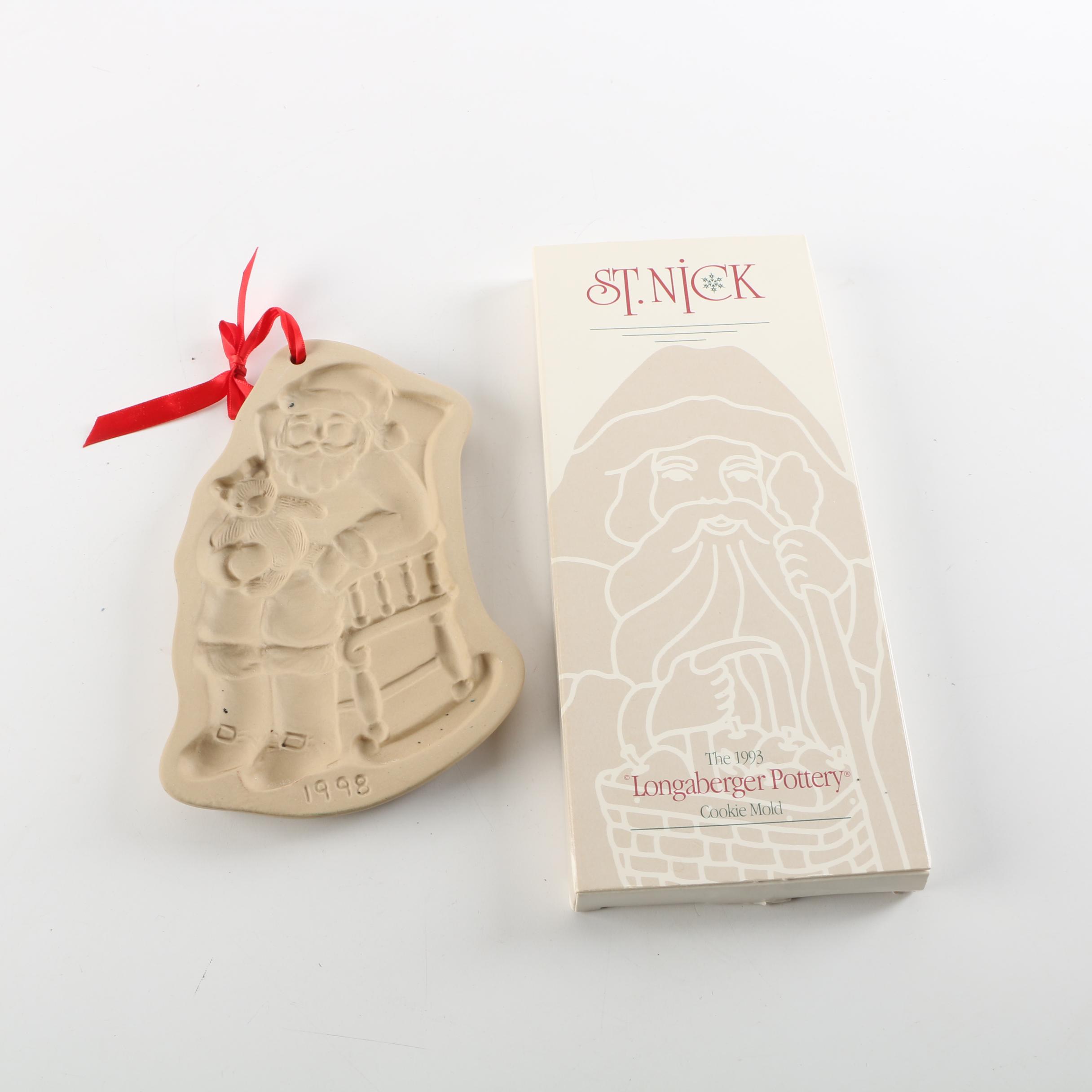 Longaberger "St. Nick" 1993 and Brown Bag "Rocking Santa" 1998 Cookie Molds