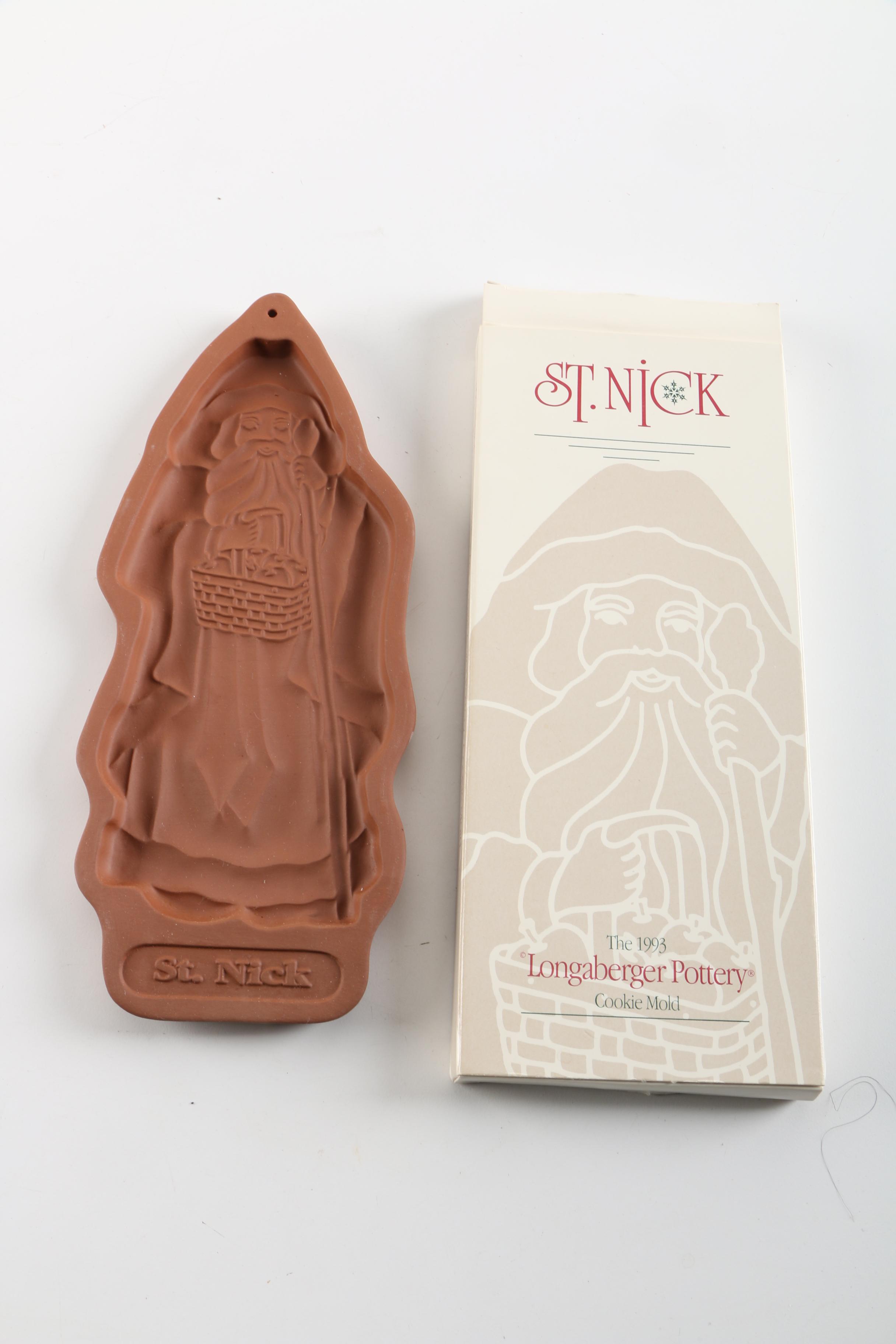 Longaberger "St. Nick" 1993 and Brown Bag "Rocking Santa" 1998 Cookie Molds