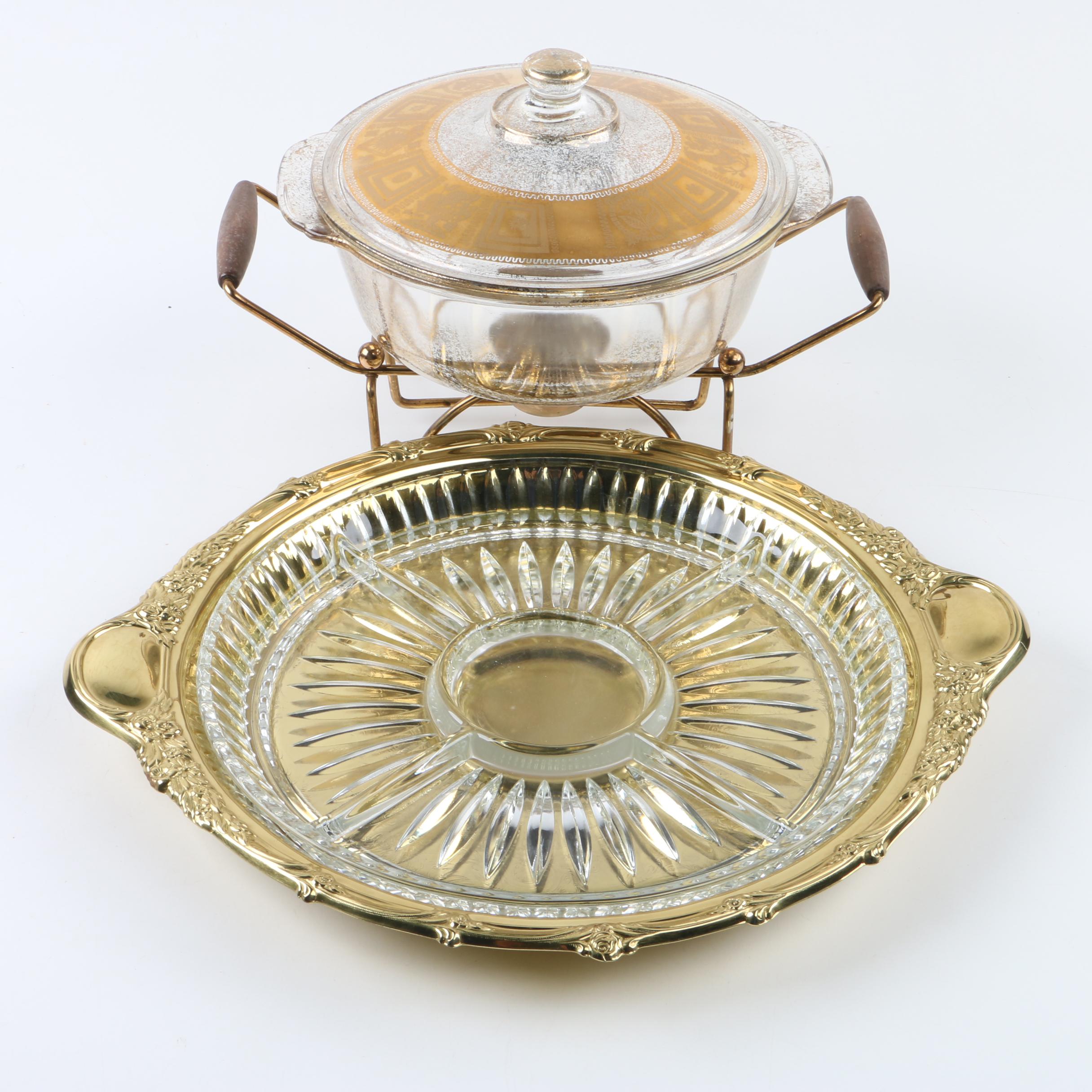 Fire King Culver "Coronet" Glass Casserole and Chafer with Tray