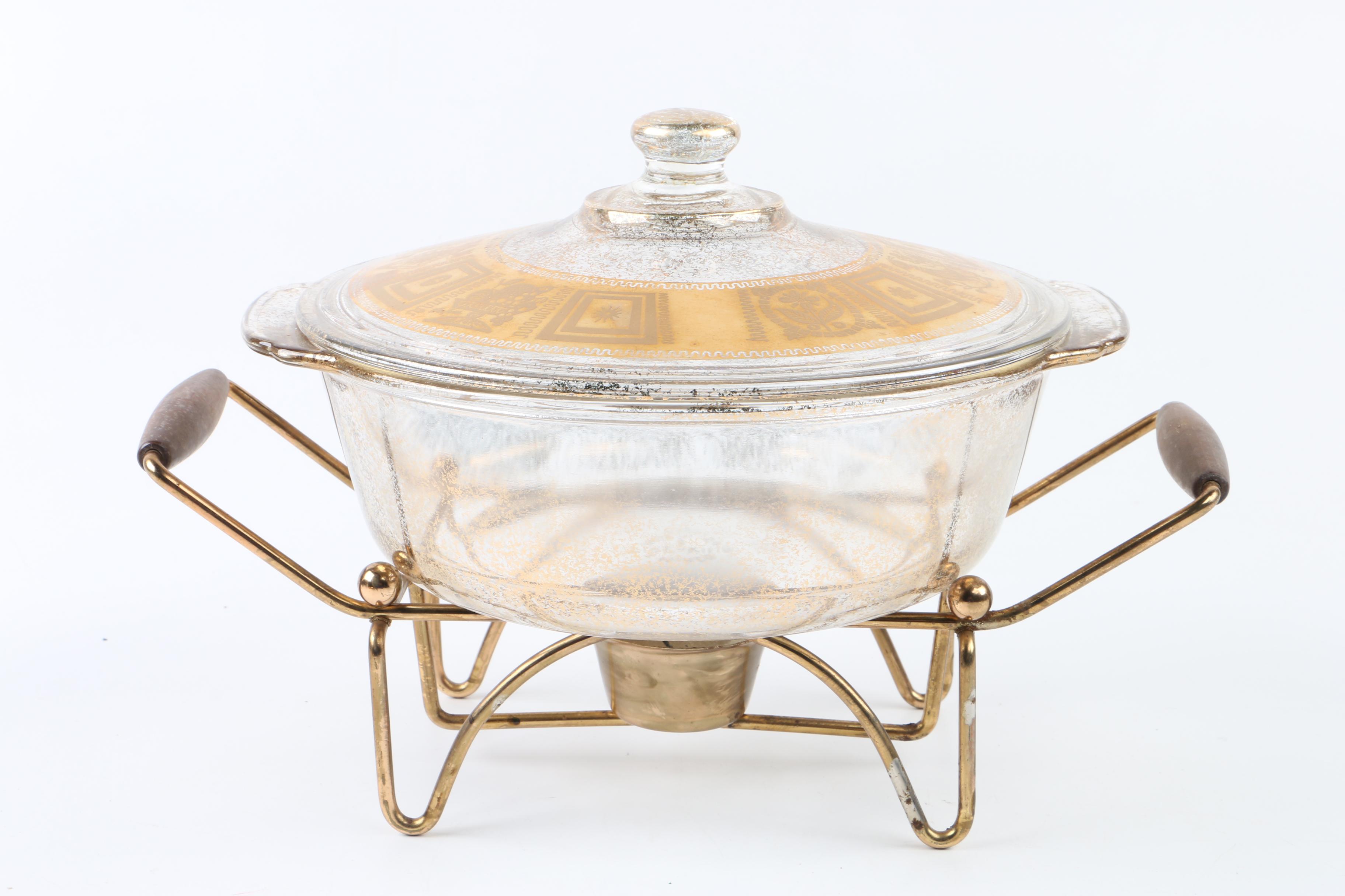 Fire King Culver "Coronet" Glass Casserole and Chafer with Tray