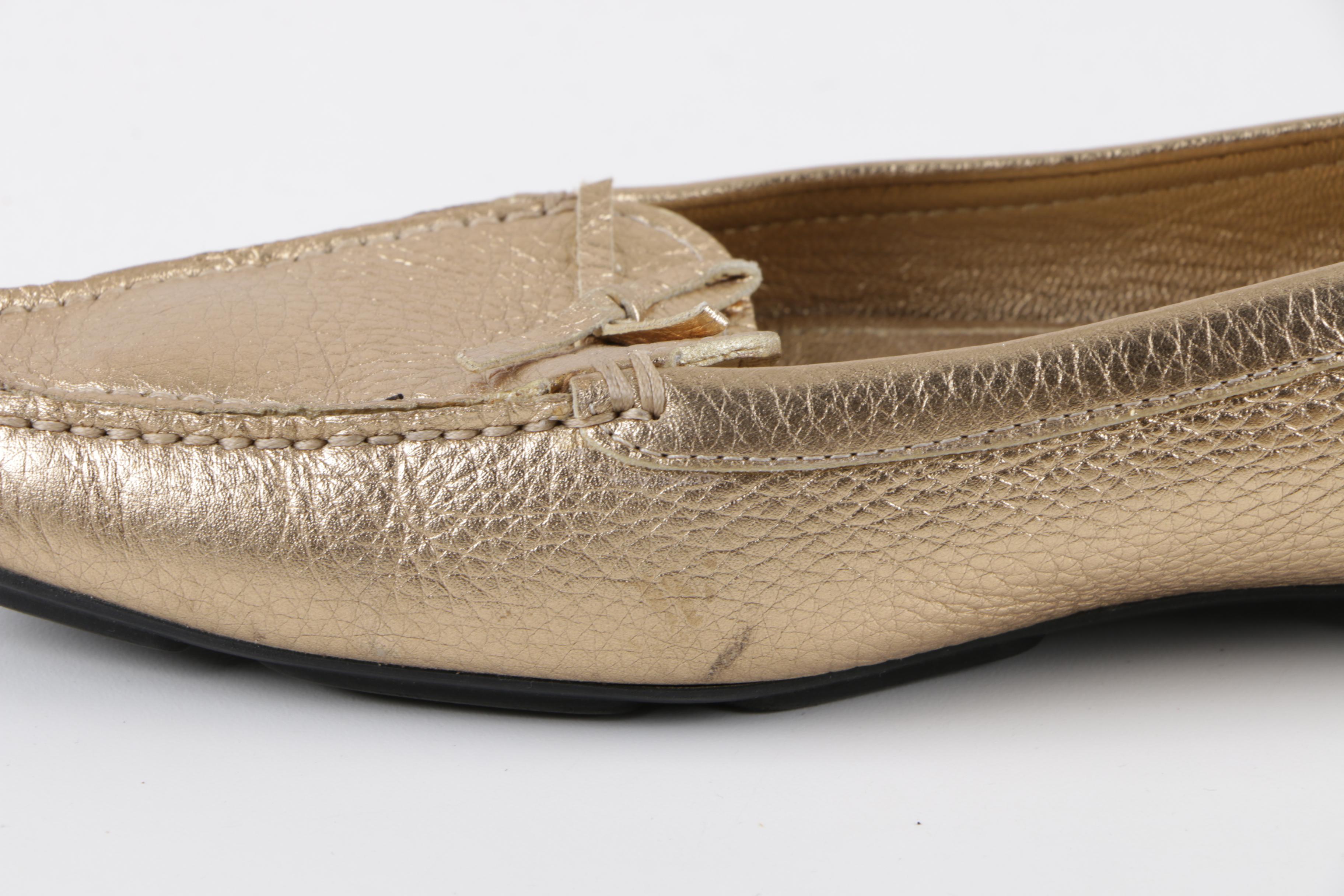 Women's Prada Metallic Gold Leather Flats, Made in Italy