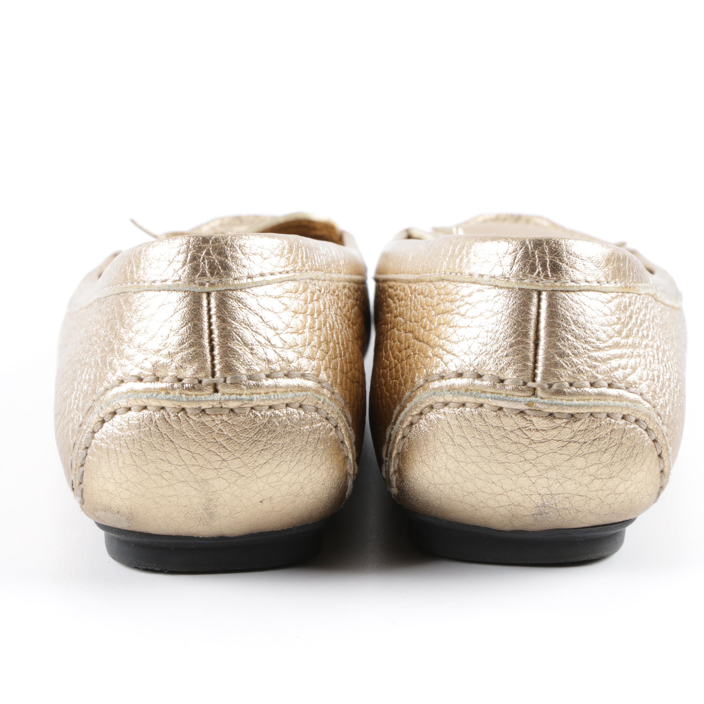 Women's Prada Metallic Gold Leather Flats, Made in Italy