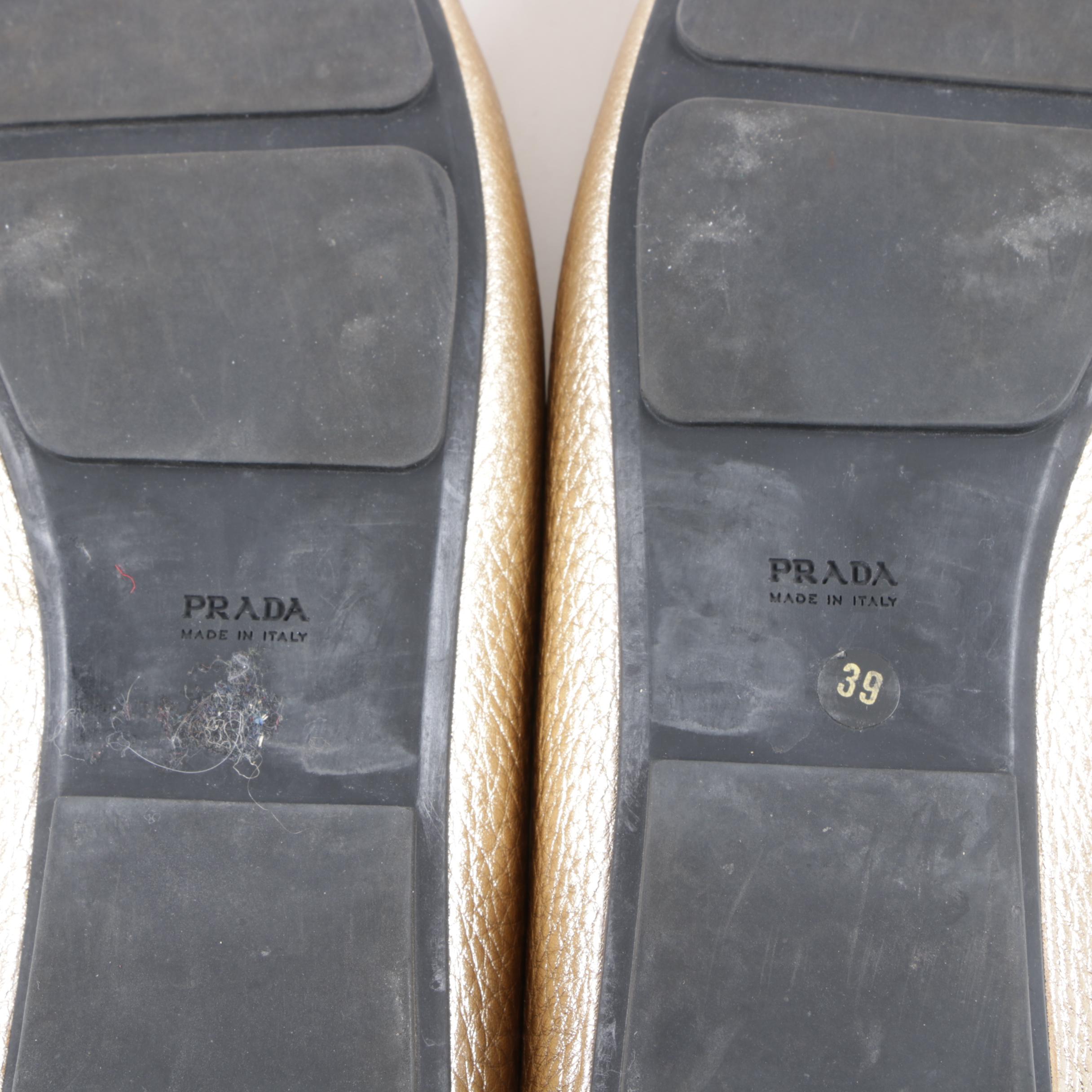 Women's Prada Metallic Gold Leather Flats, Made in Italy