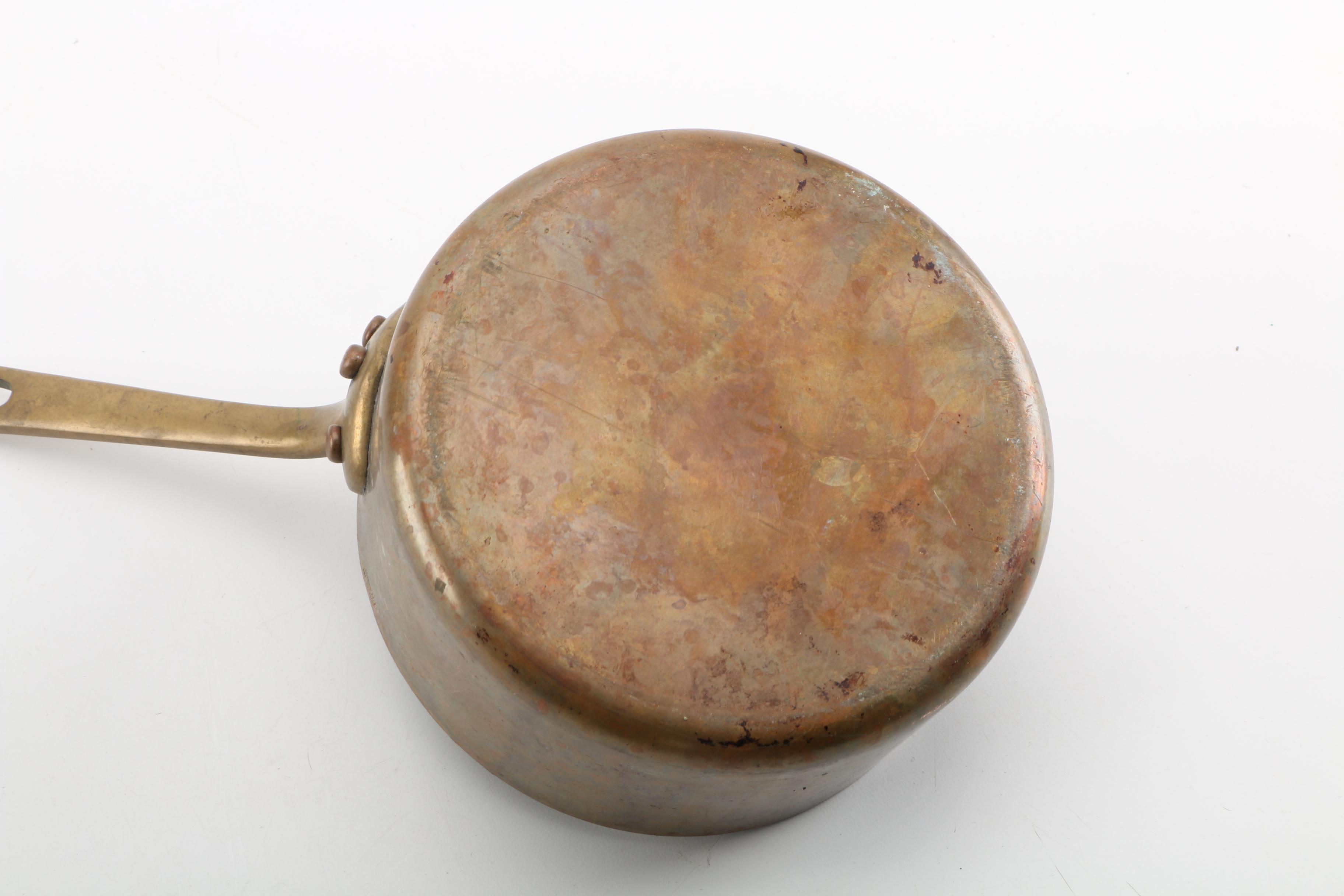 Vintage Copper Sauce Pots with Brass Handles