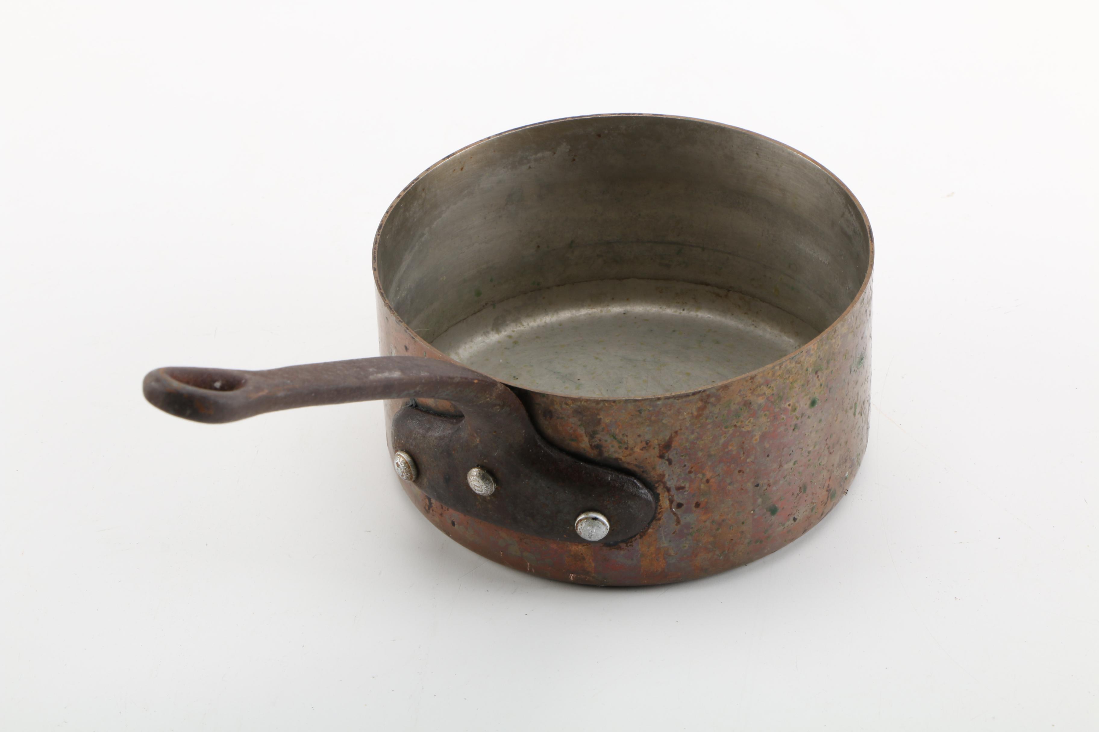 Vintage Copper Sauce Pots with Brass Handles