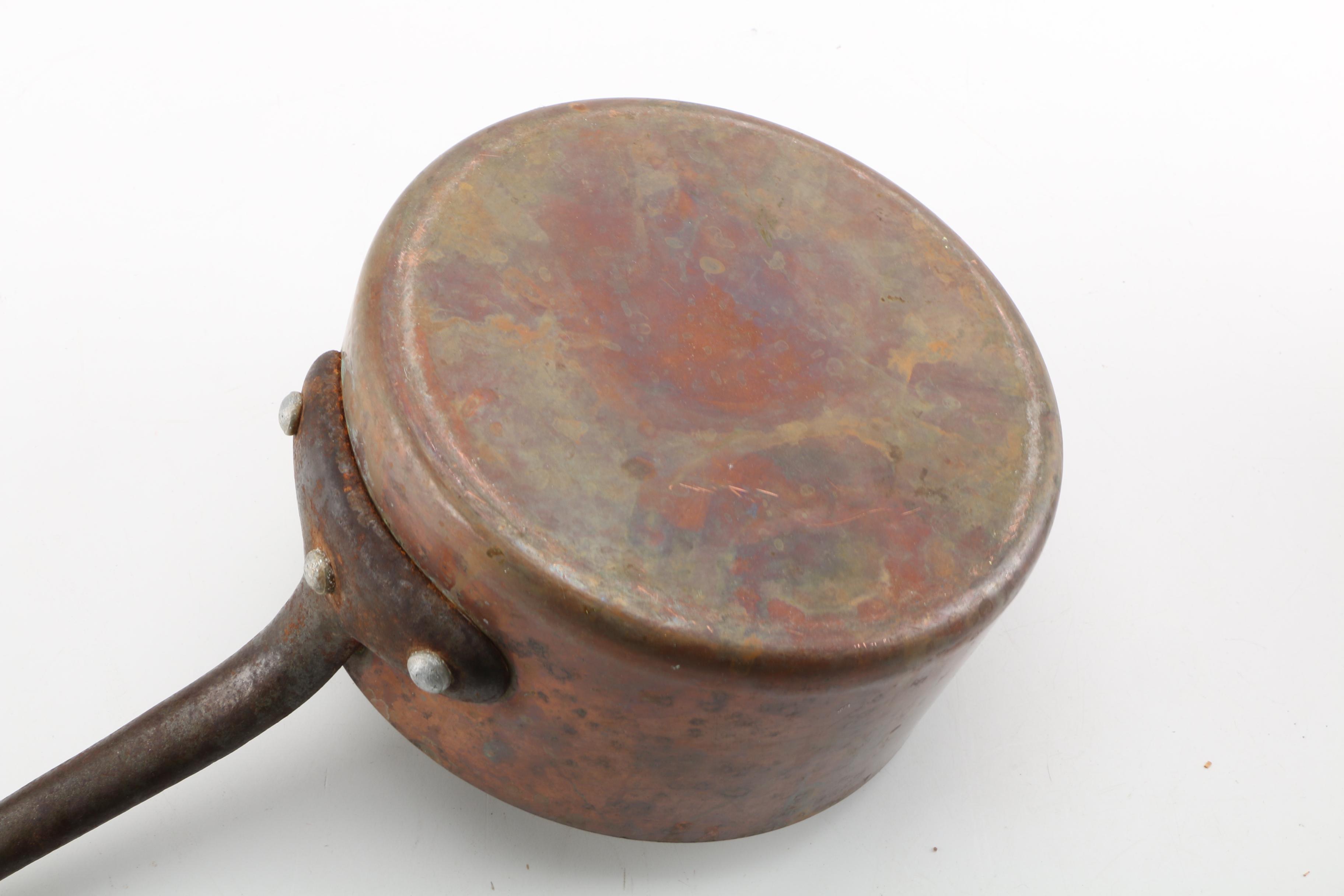 Vintage Copper Sauce Pots with Brass Handles