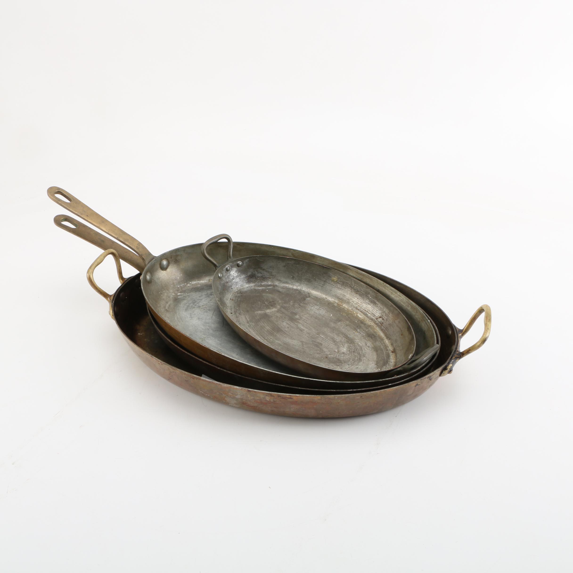 Vintage French Copper Au Gratin Pans Including Bonjour and E. Dehillerin