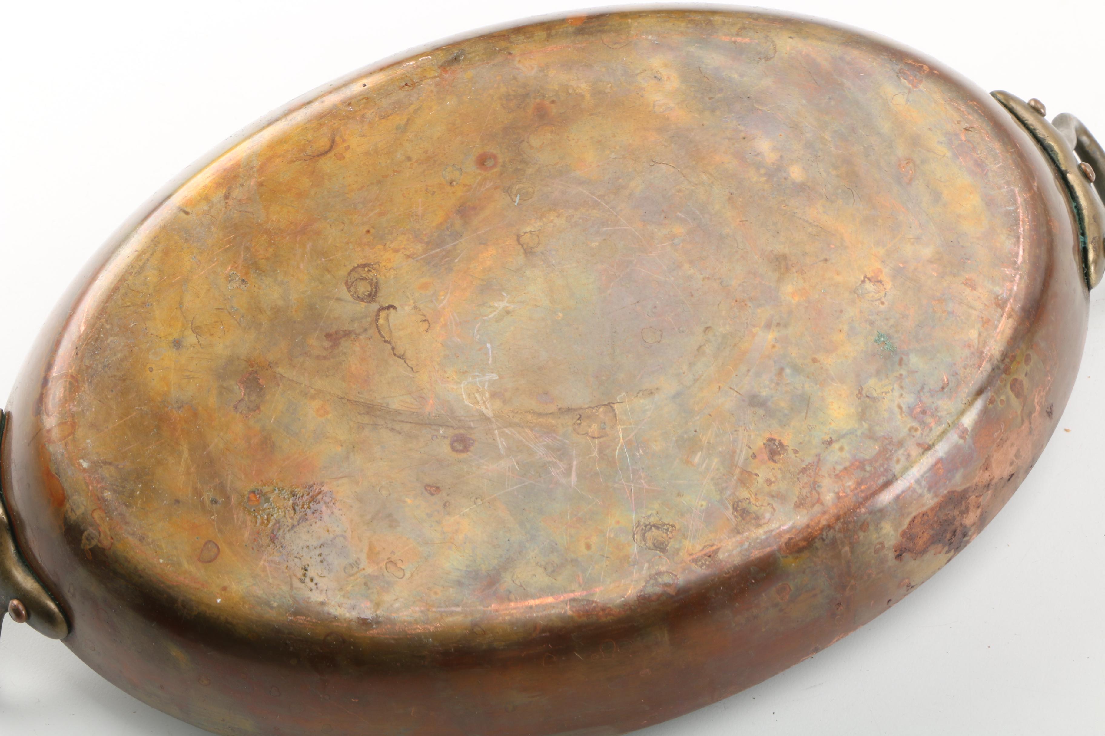 Vintage French Copper Au Gratin Pans Including Bonjour and E. Dehillerin