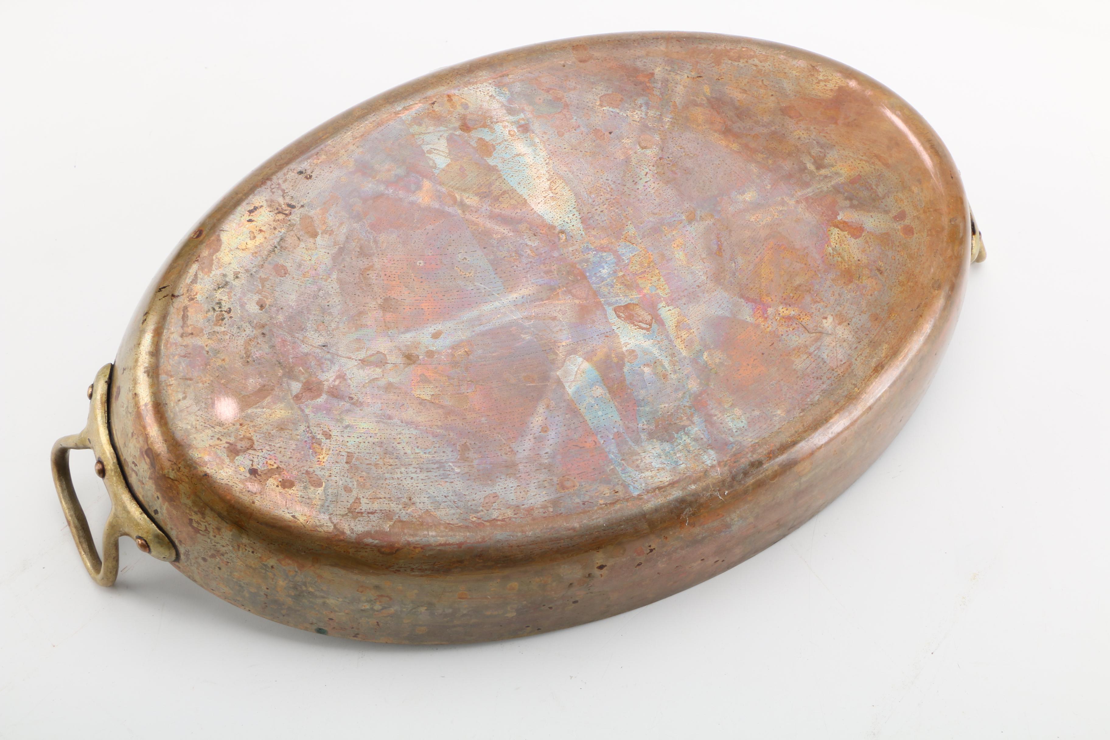 Vintage French Copper Au Gratin Pans Including Bonjour and E. Dehillerin