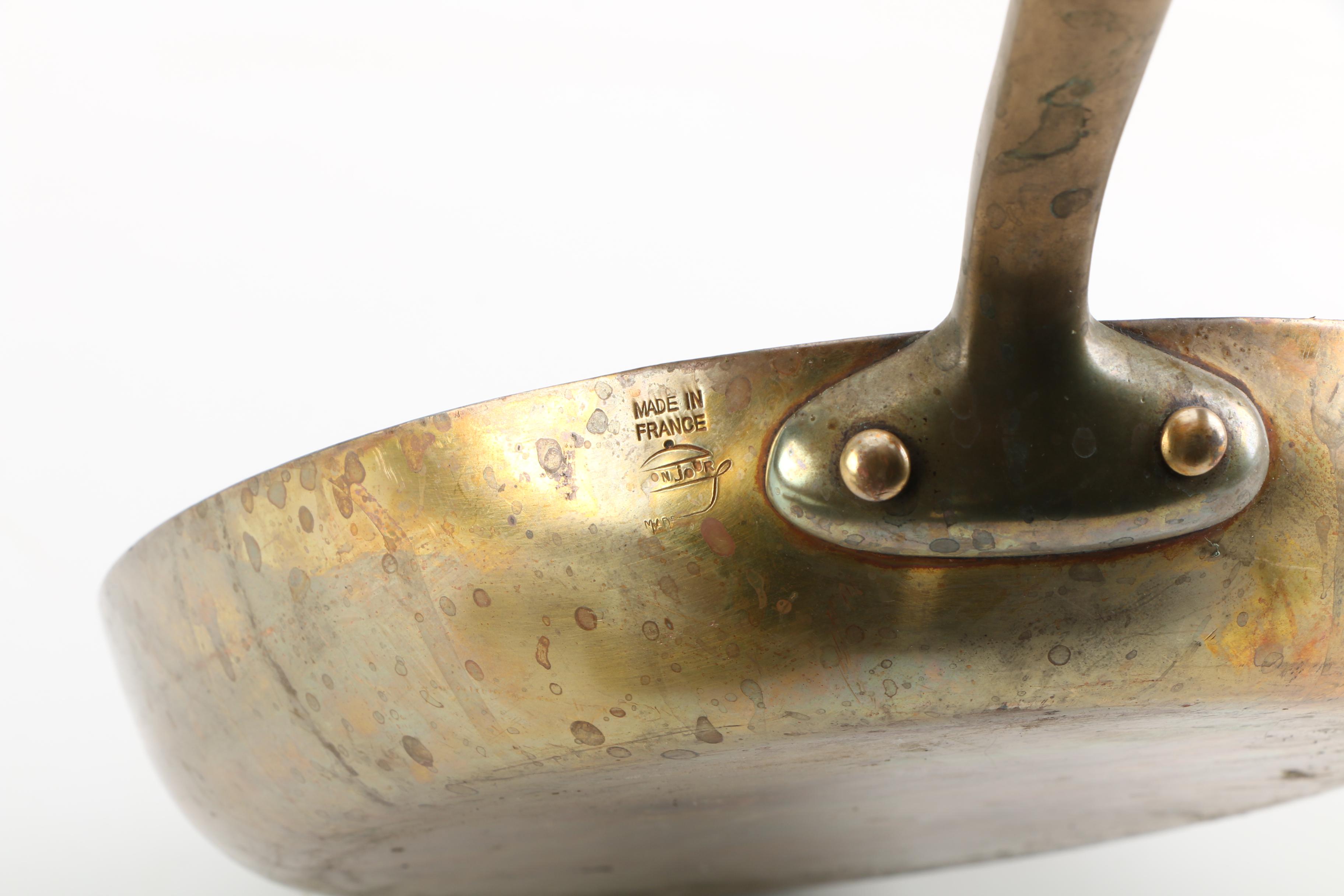 Vintage French Copper Au Gratin Pans Including Bonjour and E. Dehillerin