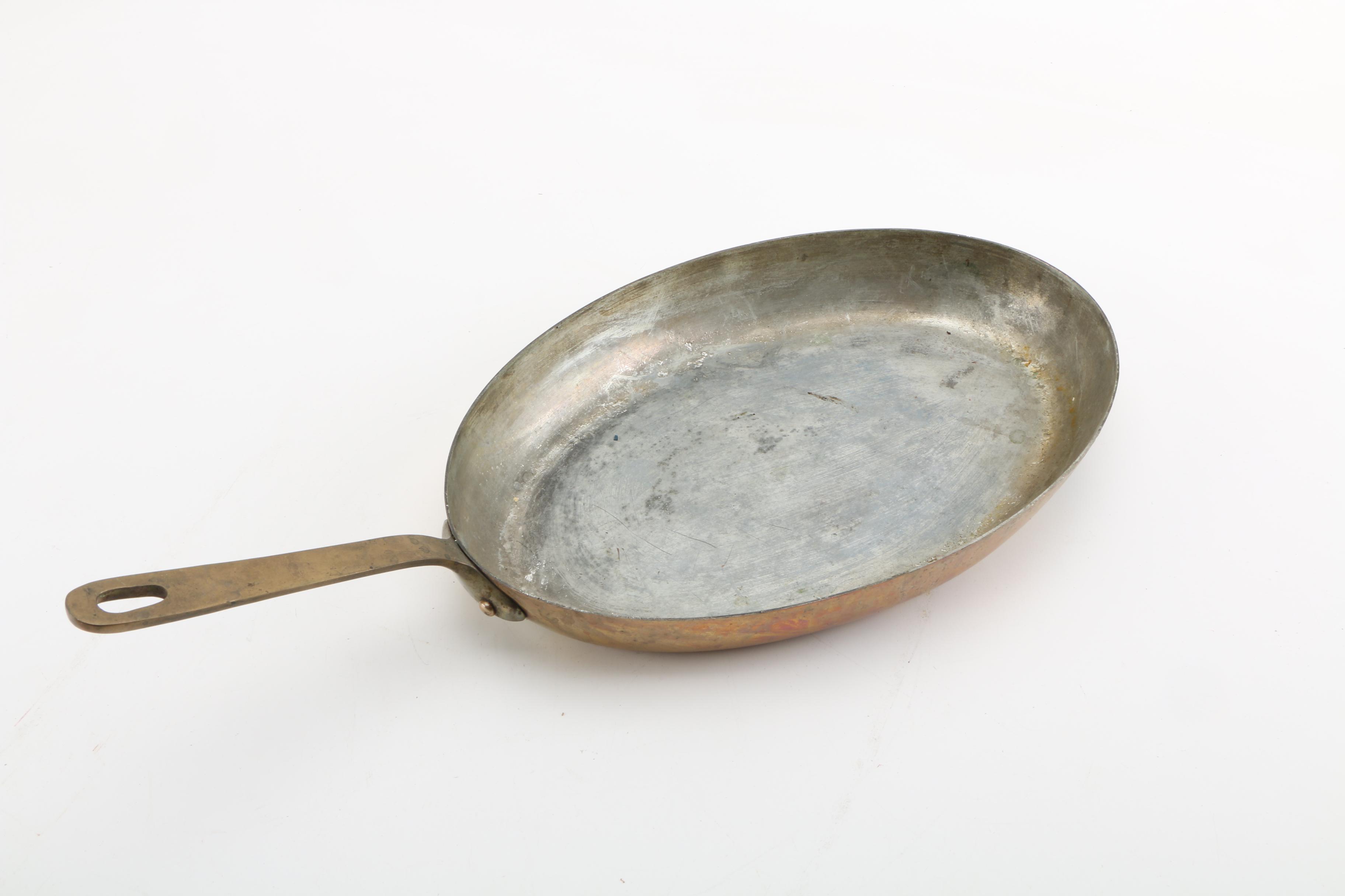 Vintage French Copper Au Gratin Pans Including Bonjour and E. Dehillerin